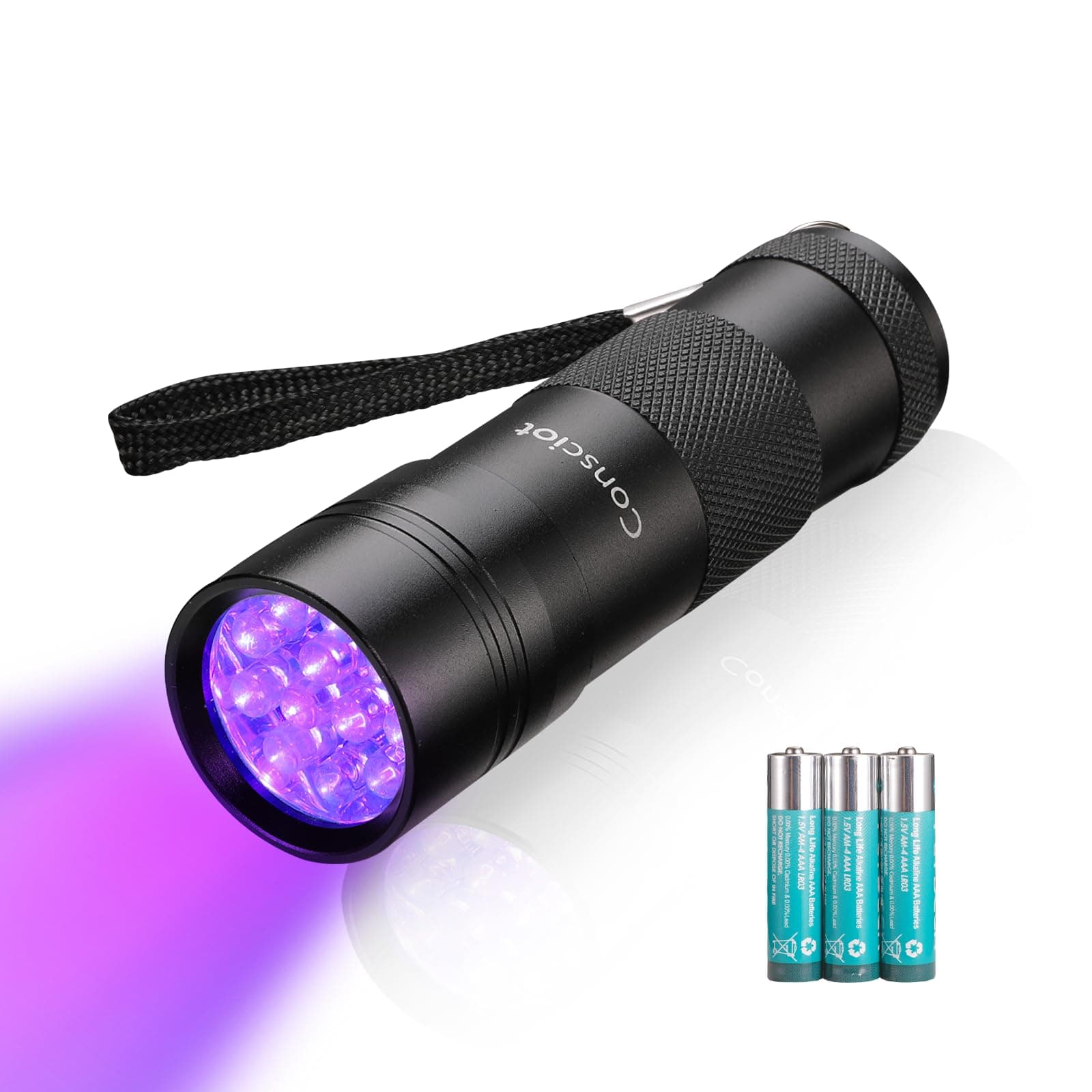 UV Flashlight Black Light, Consciot 12 LED 395nm Ultraviolet Blacklight, Portable Mini Torch Light Pet Urine Detector for Dog/Cat Urine, Dry Stains, Bed Bug, Matching with Pet Odor Eliminator