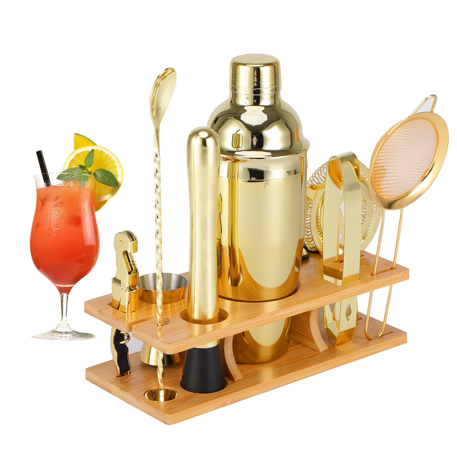 Bartender Kit 11-Piece Cocktail Shaker-Muddler for Cocktails 25oz Boston Shaker-Bar Accessories with Stylish Bamboo Stand Mix Drink Shaker kit Perfect Martini kit with Cocktail Recipes Booklet