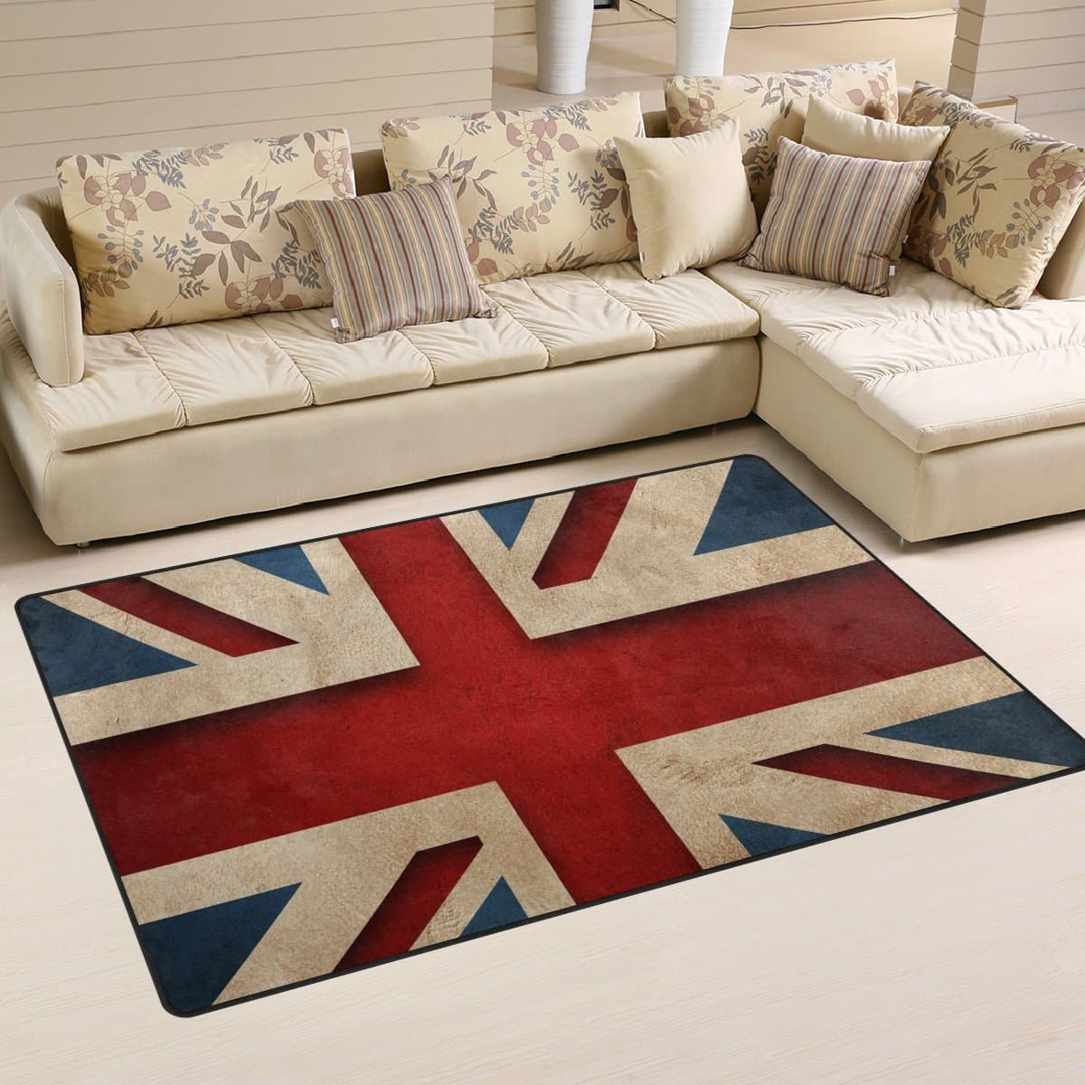 Naanle British Flag Area Rug 3'x5', Vintage Style Union Jack Flag Polyester Area Rug Mat for Living Dining Dorm Room Bedroom Home Decorative