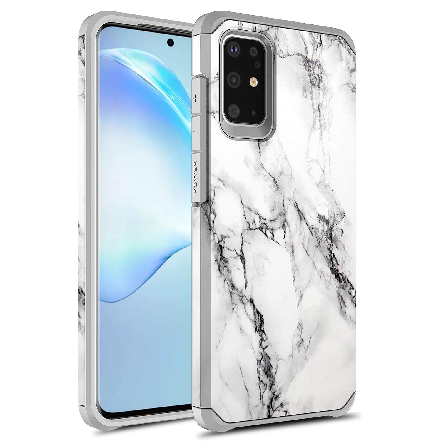 Phone Case Compatible with Samsung Galaxy S20 Plus, Slim Hybrid Dual Layer Shockproof Hard Cover Graphic Colorful Cover Armor Case for Samsung Galaxy S20 Plus (White Marble)