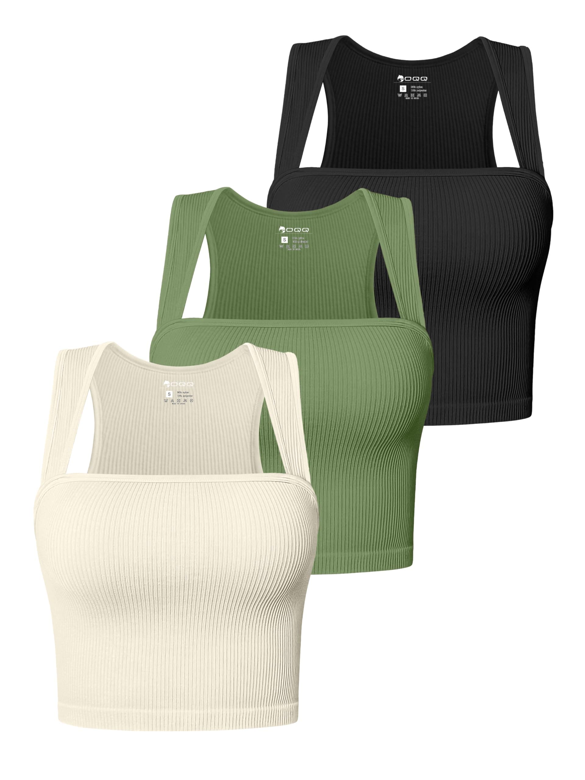 Women's 3 Piece Tank Tops Strappy Sleeveless Square Neck Stretch Tee Shirts Crop Camis