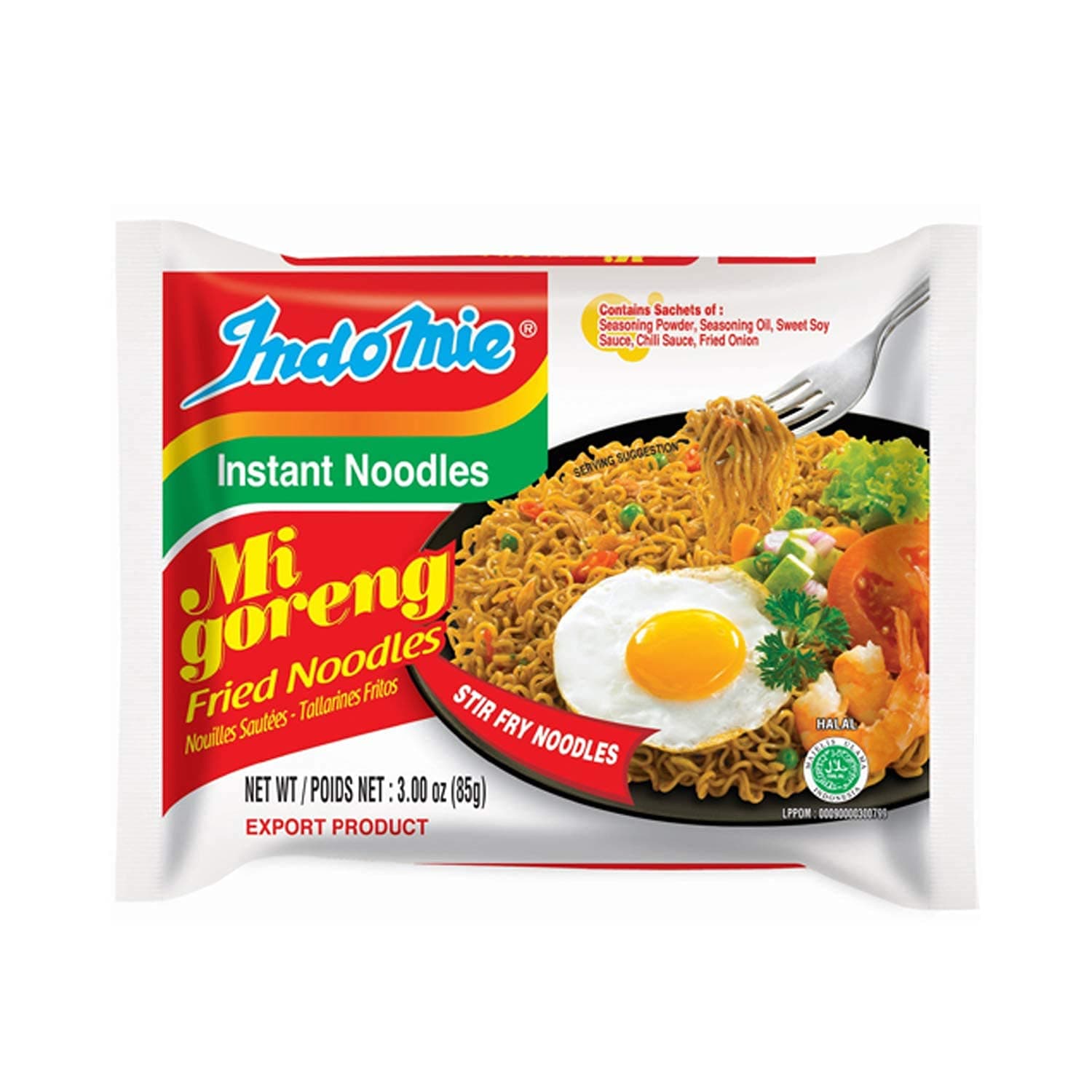 Mi Goreng Instant Stir Fry Noodles, Halal Certified, Original Flavor, 3 Ounce (Pack of 30)