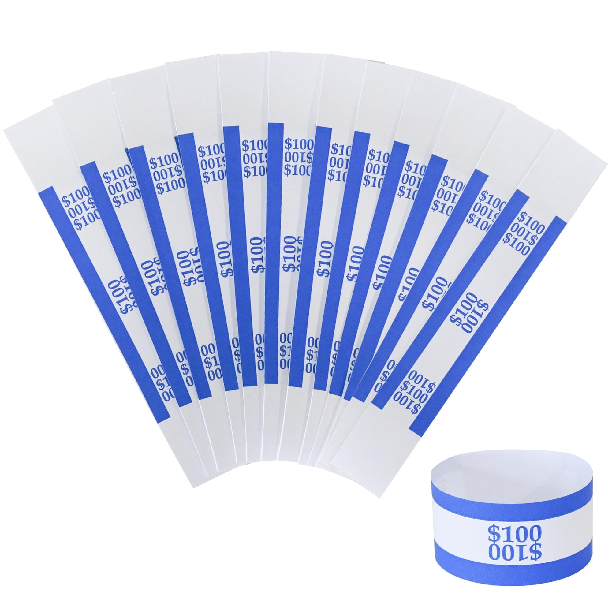 ChicRosa Currency Straps – Bill Wrappers, Money Bands to Organize Bills, ABA Standard Colors, Self-Adhesive, 7.5 x 1.15 Inches ($100 / Blue) (Blue-$100)