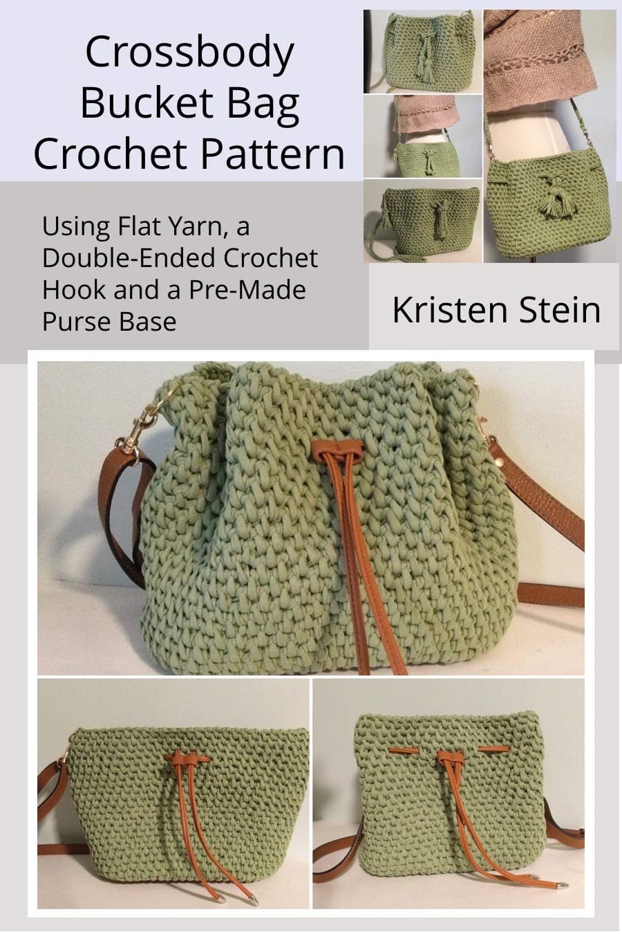 Crossbody Bucket Bag Crochet Pattern: Using Flat Yarn, a Double-Ended Crochet Hook and a Pre-Made Purse Base