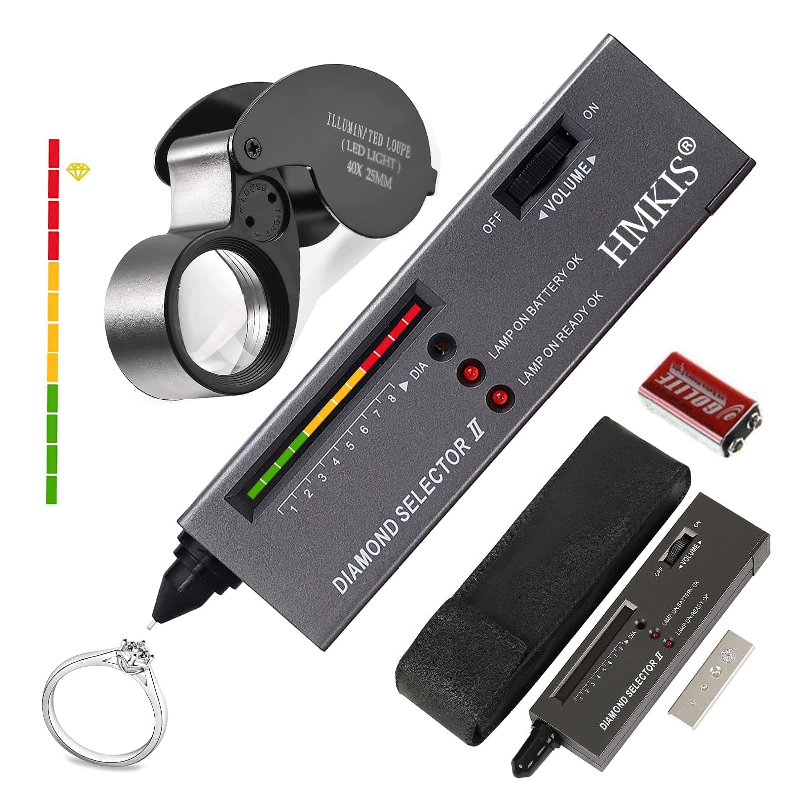 Diamond Tester, Jewelry Diamond Tester Pen + 40X Mini LED Magnifying, Diamond Selector for Novice, Thermal Conductivity Meter
