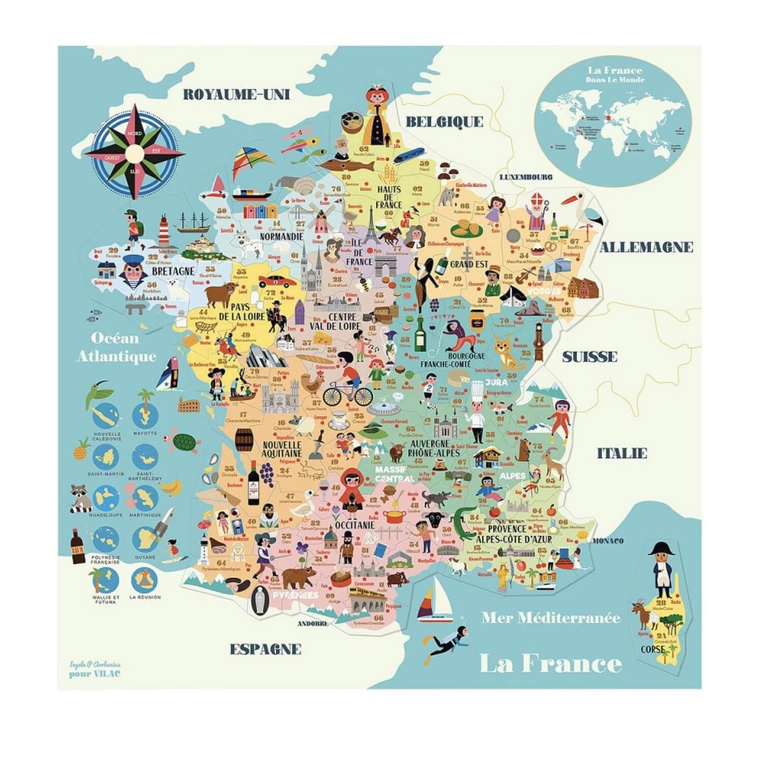 Vilac 7611 Magnetic Map of France Ingela P.A-from 5 Years-7611, Multicolored