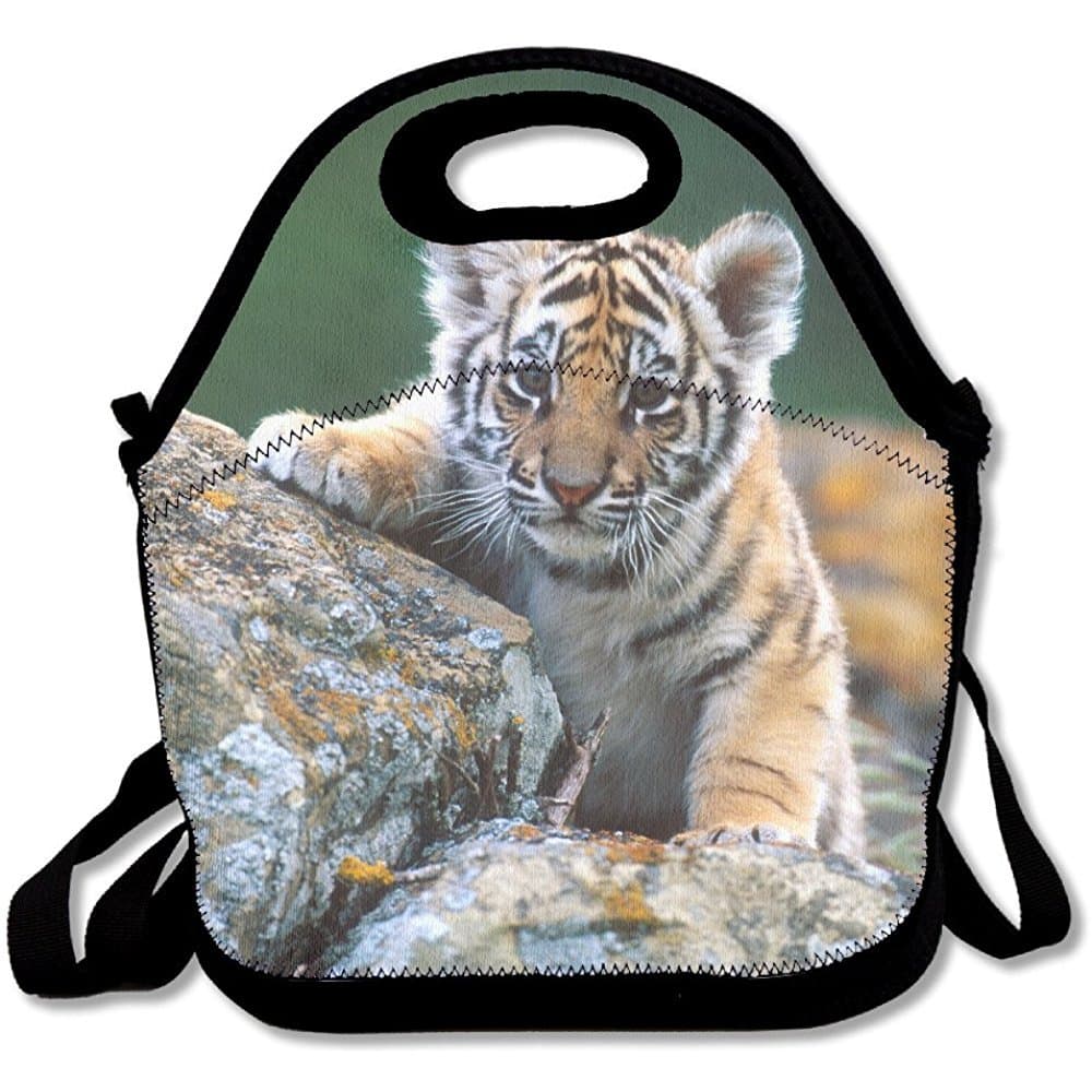Starocle Neoprene Lunch Tote - Cute Baby Tiger Insulated Waterproof Reusable Lunch Box For Men Women Adults Kids Toddler Nurses With Rope Belt Stylish Adjustable Shoulder Strap - Best Travel Bag