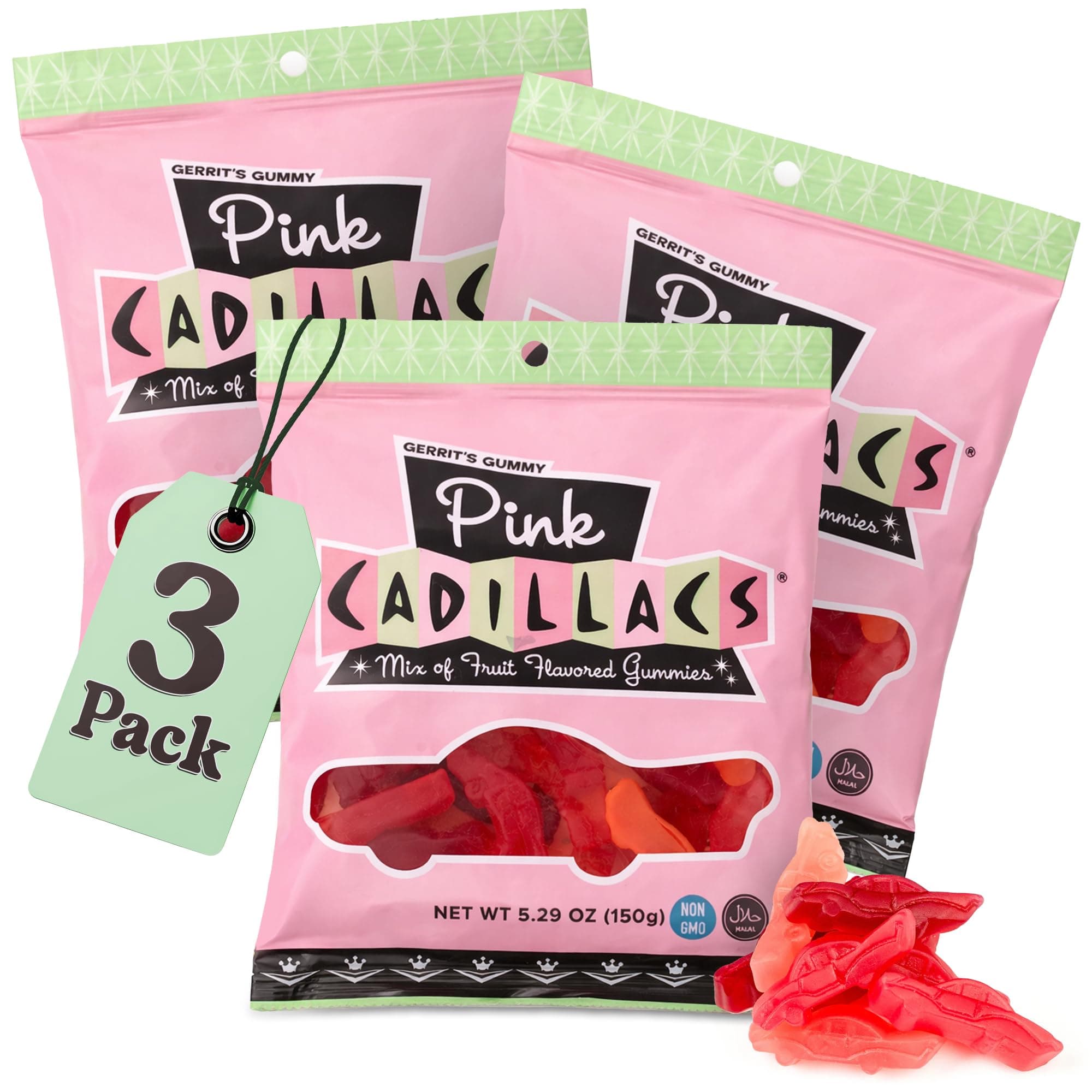 Gerrit's Pink Cadillacs Natural Gummy Candy(5.2 Ounce Bag) - Pack of 3 Bags