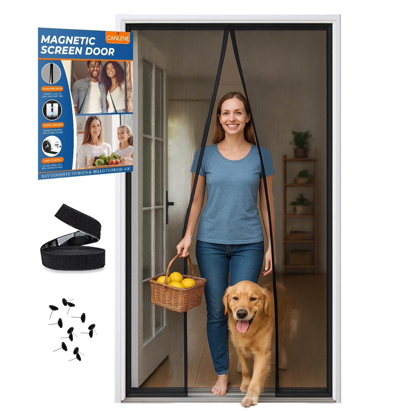 CANLENEMagnetic Screen Door Premium Reinforced PET（Polyethylene Terephthalate） Door Net Easy Install Magnet Screen Door for Sliding Door,Front,Back,Patio,Apartment Door