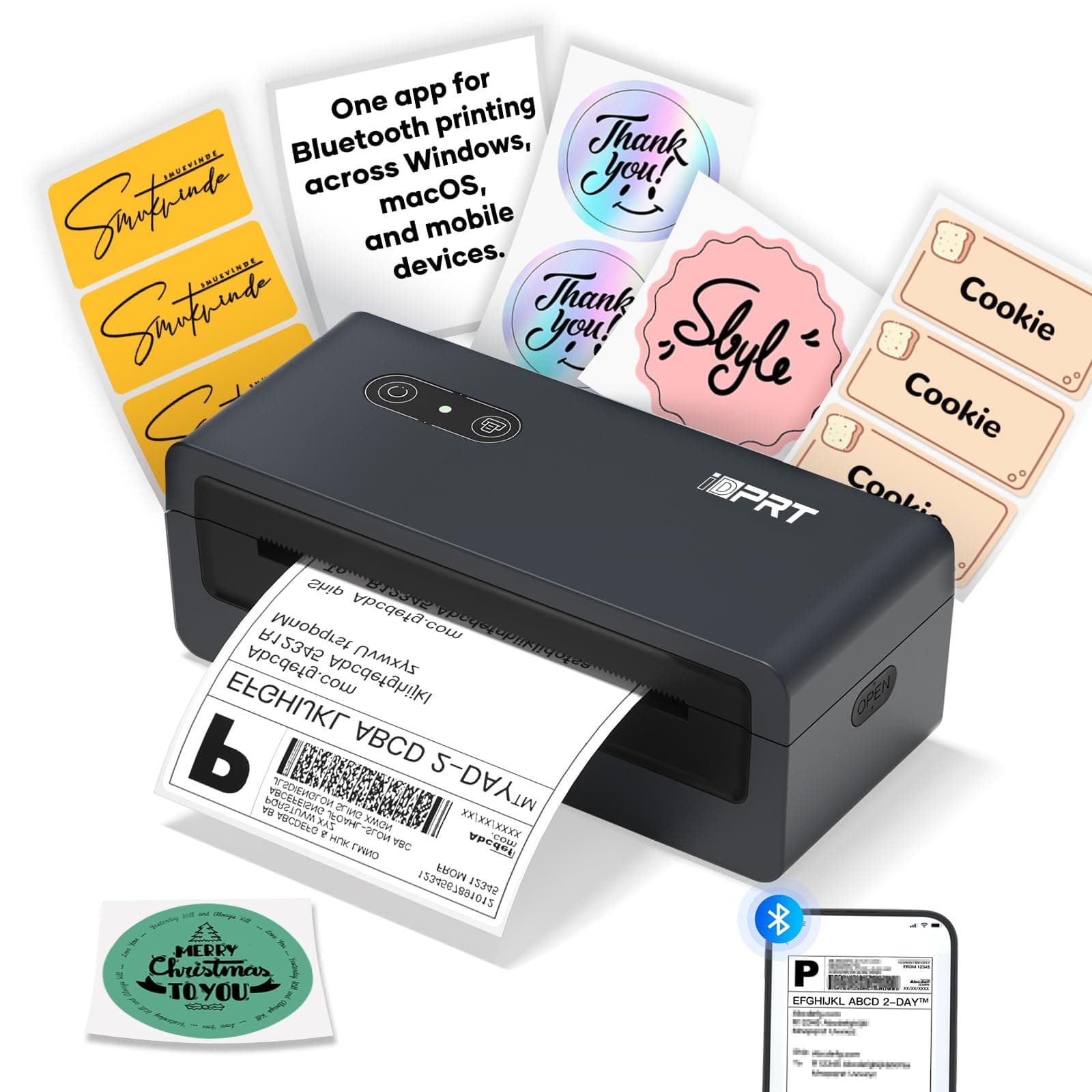 iDPRT Shipping Label Printer 4x6 Bluetooth Thermal Label Printer for Small Business and Shipping Package, Support Android, iPhone, Windows, macOS, Widely Used for Amazon, Shopify, Ebay