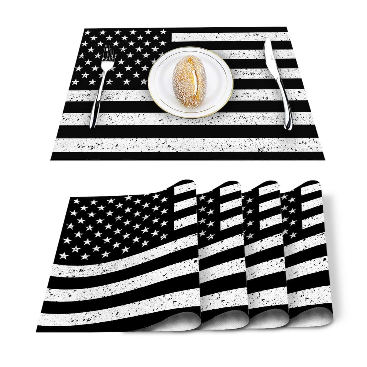 Artwork Store Vintage American Flag Black Placemats Set of 4, Cotton Linen Heat Resistant Table Mats Non-Slip Washable Placemat for Holiday Banquet Dining Kitchen Table Decor