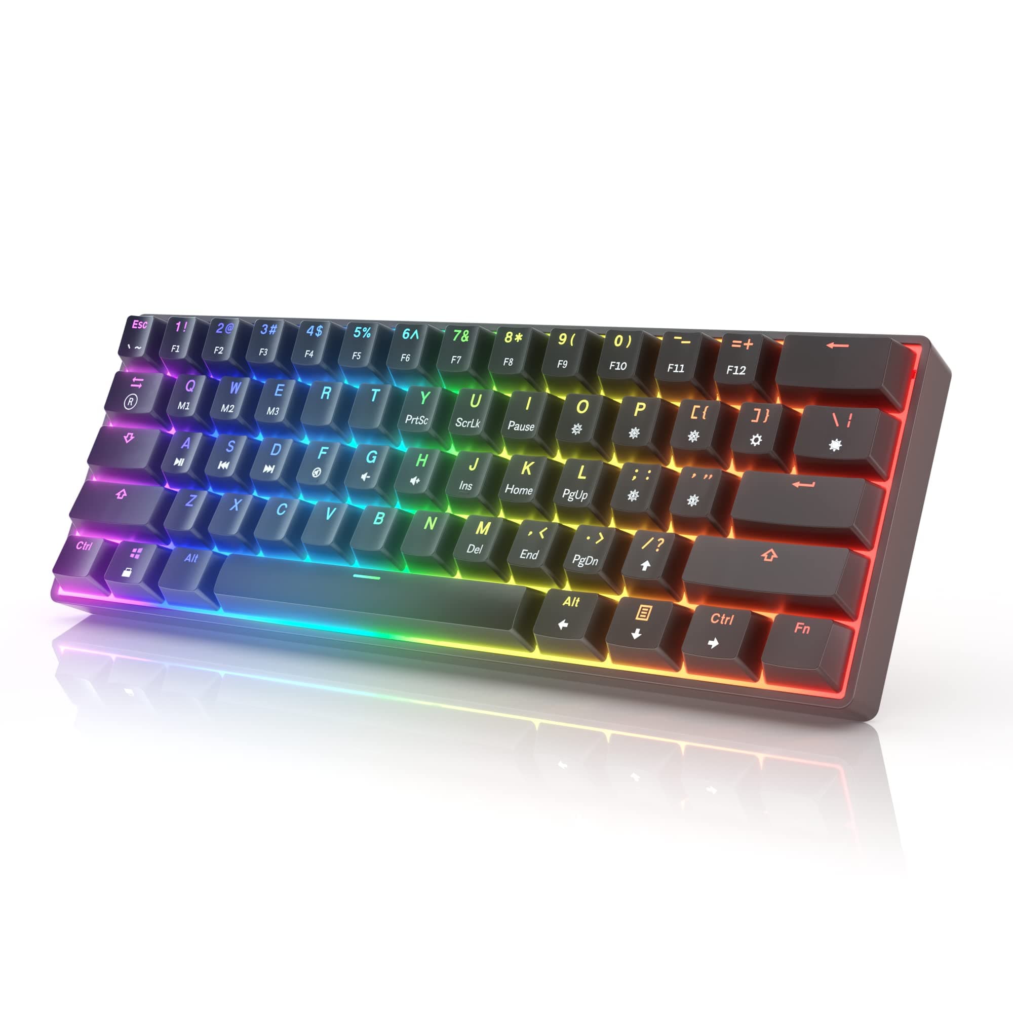 GK61 Mechanical Gaming Keyboard - 61 Keys Multi Color RGB Illuminated LED Backlit Wired Programmable for PC/Mac Gamer Clicky Switch (Gateron Optical Blue)