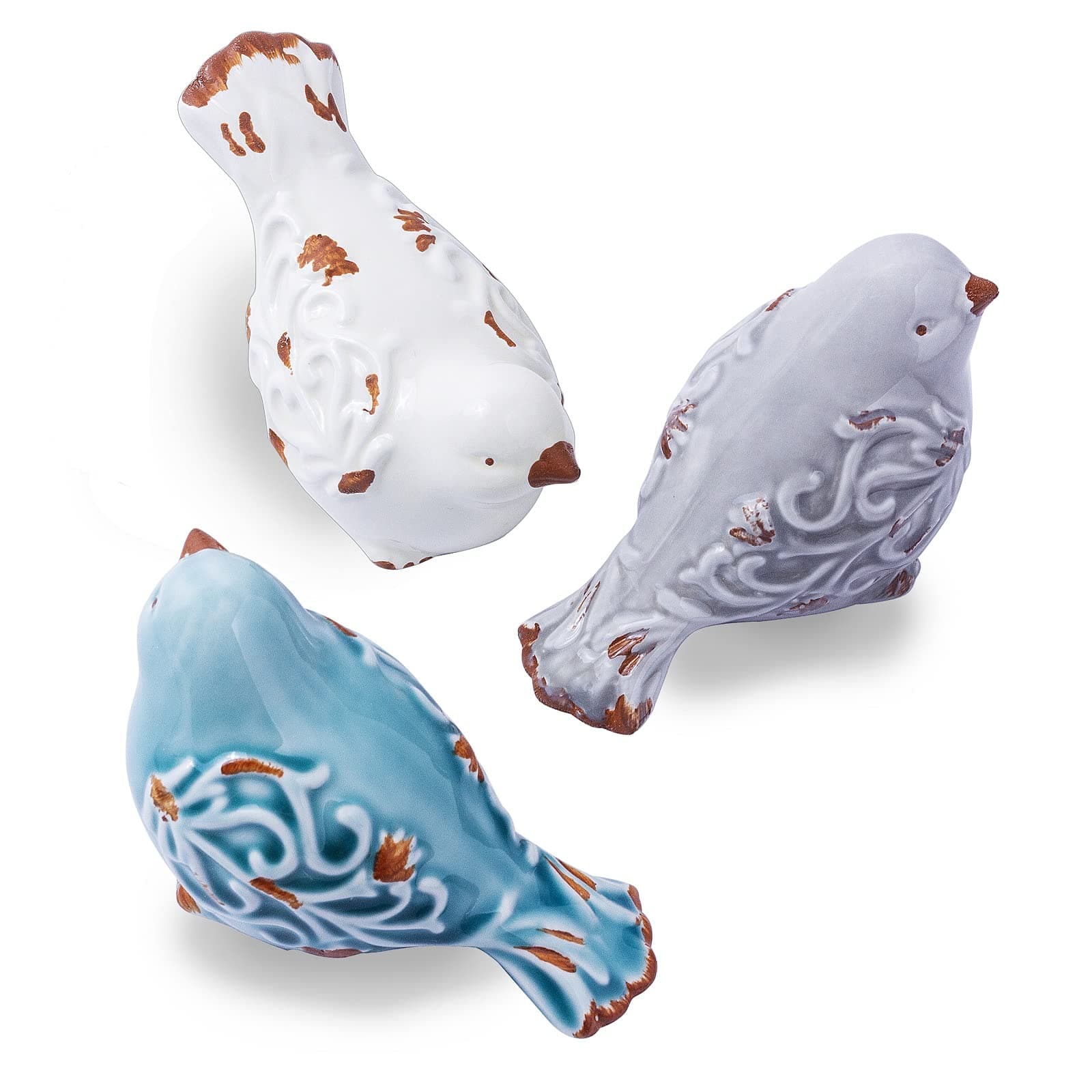 Distressed Finish Ceramic Bird Figurine Home Decor - Assorted Set of 3