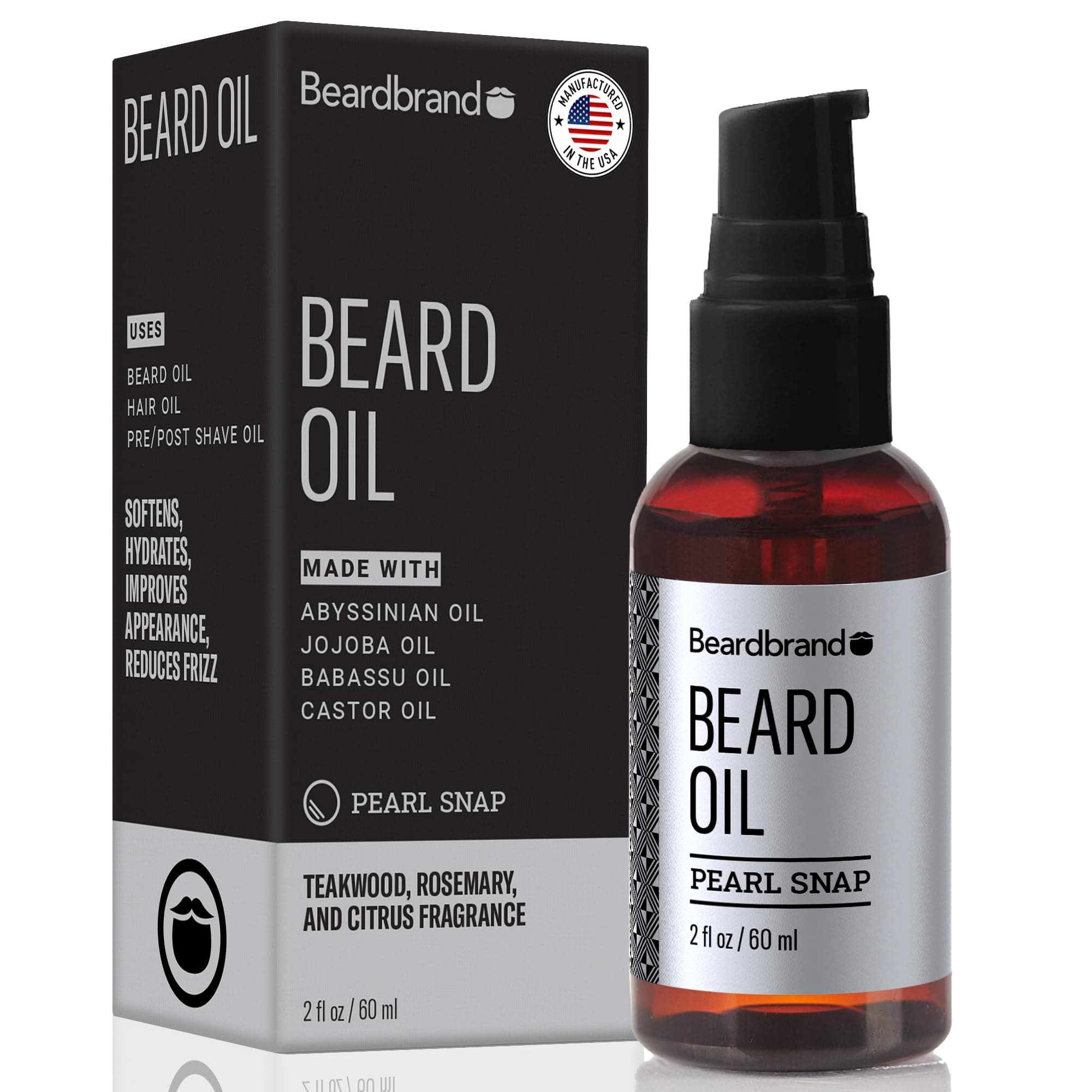 Beard Oil for Men with Jojoba & Vitamin E – Softens Stubble, Conditions Skin & Promotes Beard Growth | Teakwood, Rosemary, & Citrus Scent | 2 fl oz