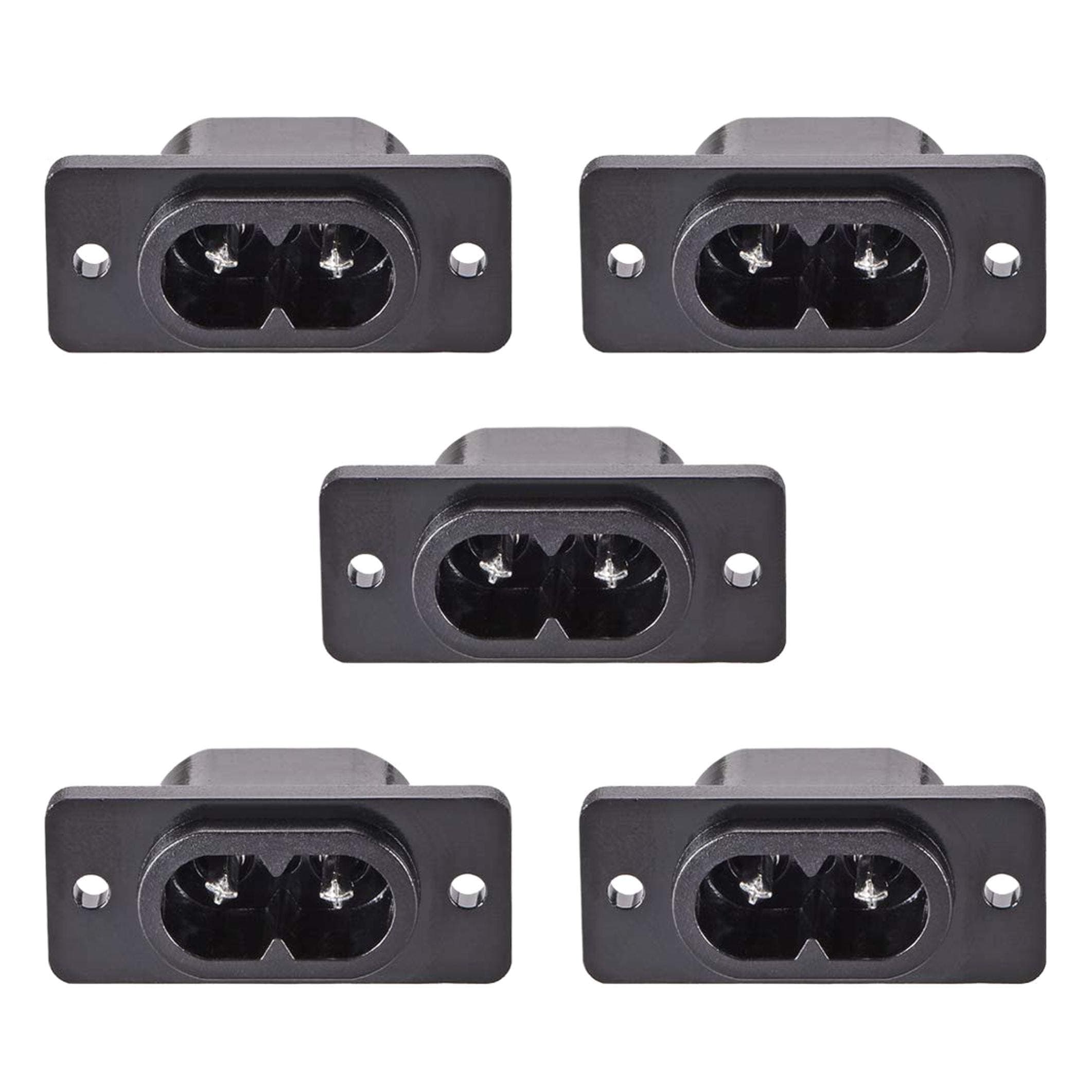 LAQI 5Pcs C8 Panel Mount Socket Adapter 250V AC 2.5A 2Pins IEC Inlet Module Power Socket Straight Black