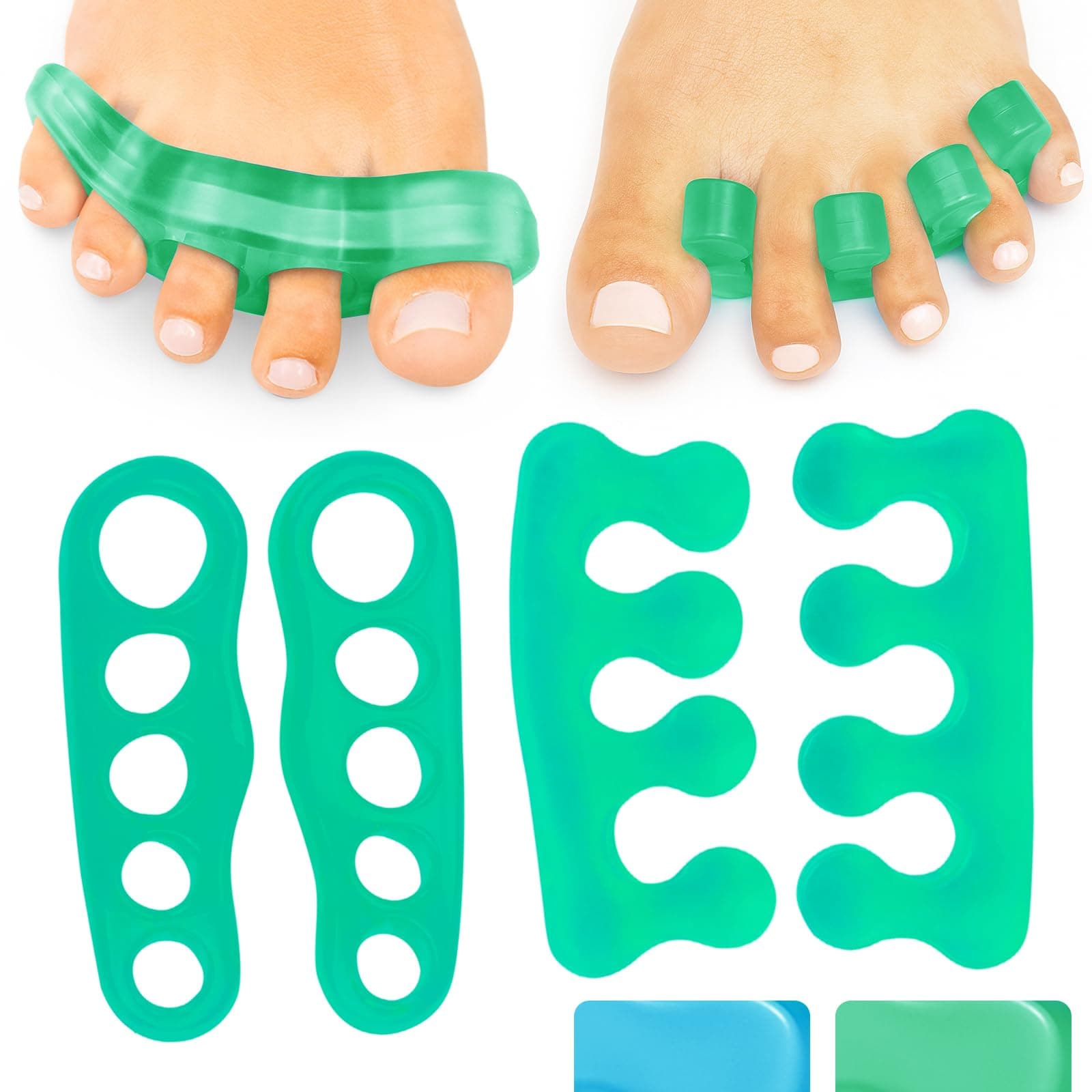 Toe Separators for Men & Women Small (2 Pairs) - Silicone Gel Spreaders - Therapeutic Spa Stretchers for Plantar Fasciitis, Bunions, Overlapping Hammer Toe Spacers - Metatarsal Yoga Cushion