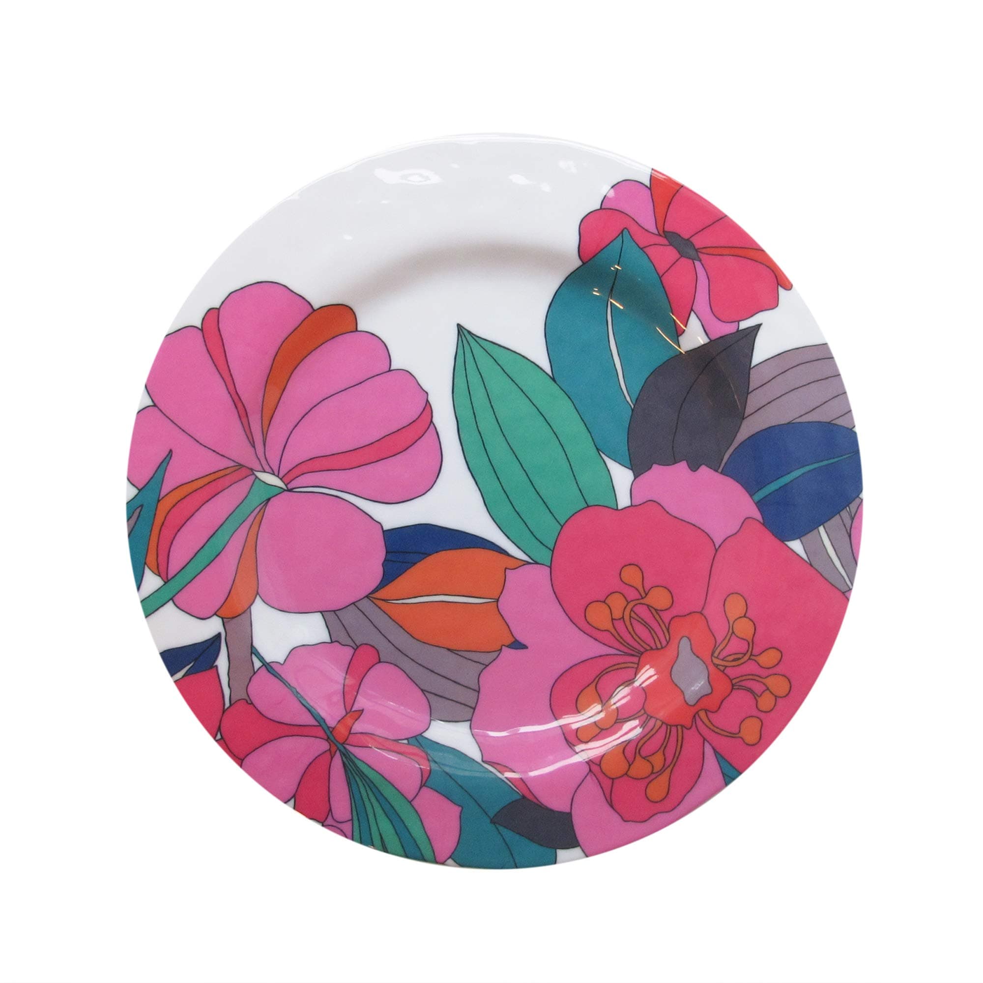 Trina Turk Melamine Set of 4 Dinner Plates Unbreakable, Lightweight Indoor & Outdoor Dinnerware Set for Home Entertaining, Barbecues, Picnics, Parties & Camping-BPA-Free, Hibiscus
