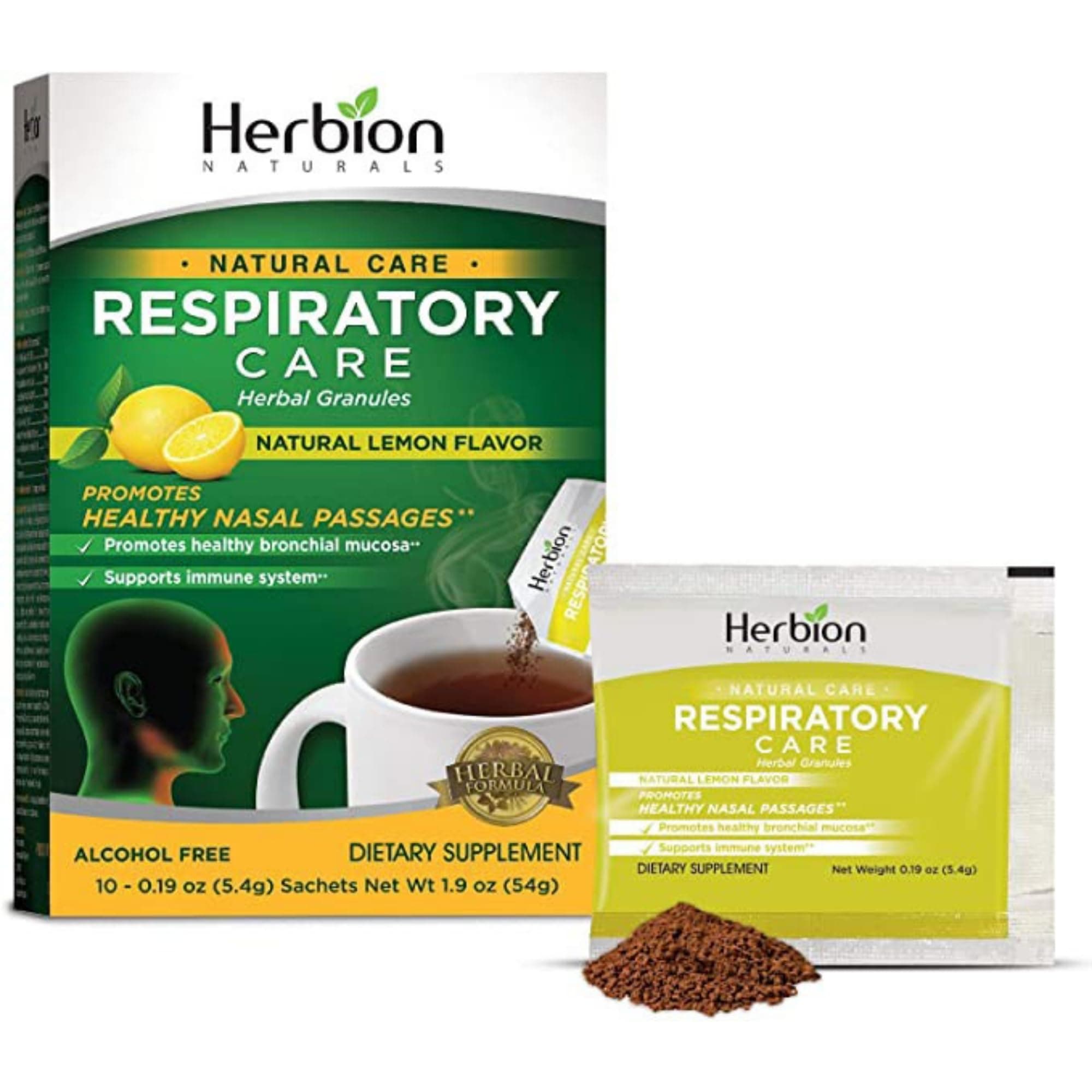 Respiratory Care Herbal Granules with Natural Lemon Flavor – Promotes Healthy Respiratory Function – 10 Cts