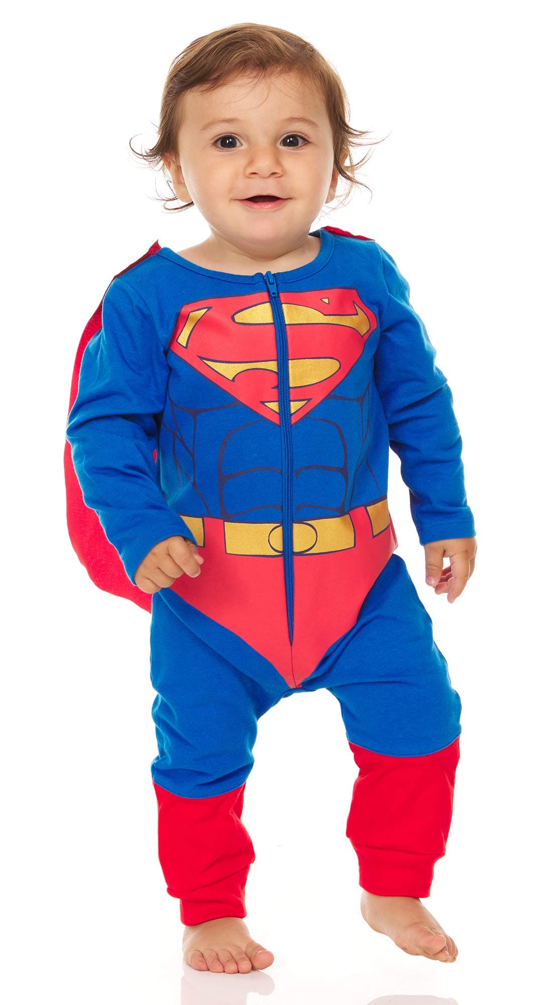 DC Comics Baby Boys Superhero Costume – Zip Up Bodysuit with Cape Cosplay - Baby Superman Costume and Baby Batman Costume