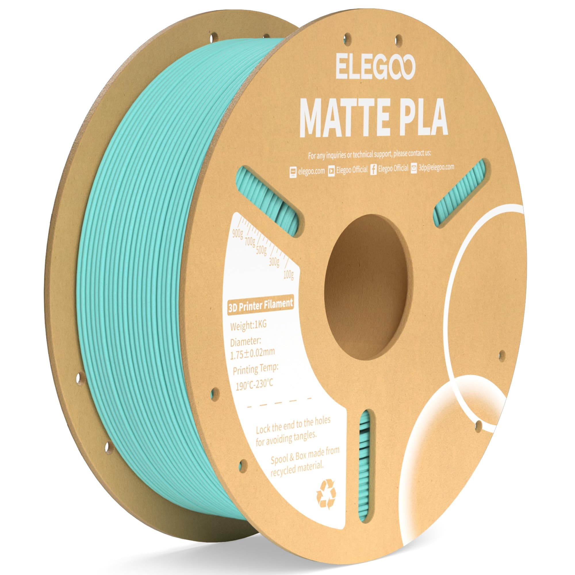 ELEGOO(エレグー) マット PLA フィラメント ティールグリーン 1KG、1.75mm 3Dプリンターフィラメント寸法精度+/- 0.02mm、1kg カーボードスプール (2.2ポンド) ほとんどのFDM 3Dプリンター用