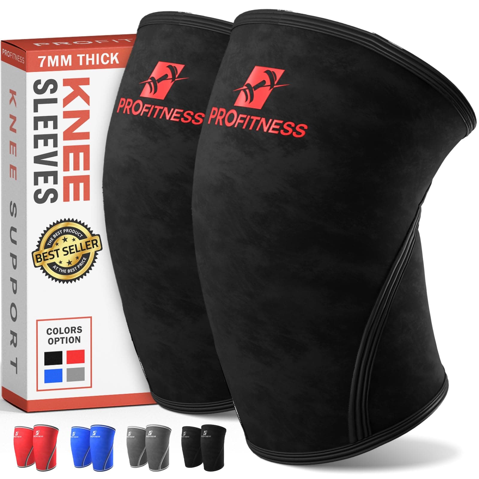ProFitness Knee Sleeves Weightlifting Men & Women - 7mm Thick Premium Neoprene Weight Lifting Knee Sleeve for Women & Men Ideal for Squats, Powerlifting & Deadlift | Squat Knee Sleeves for Men & Women