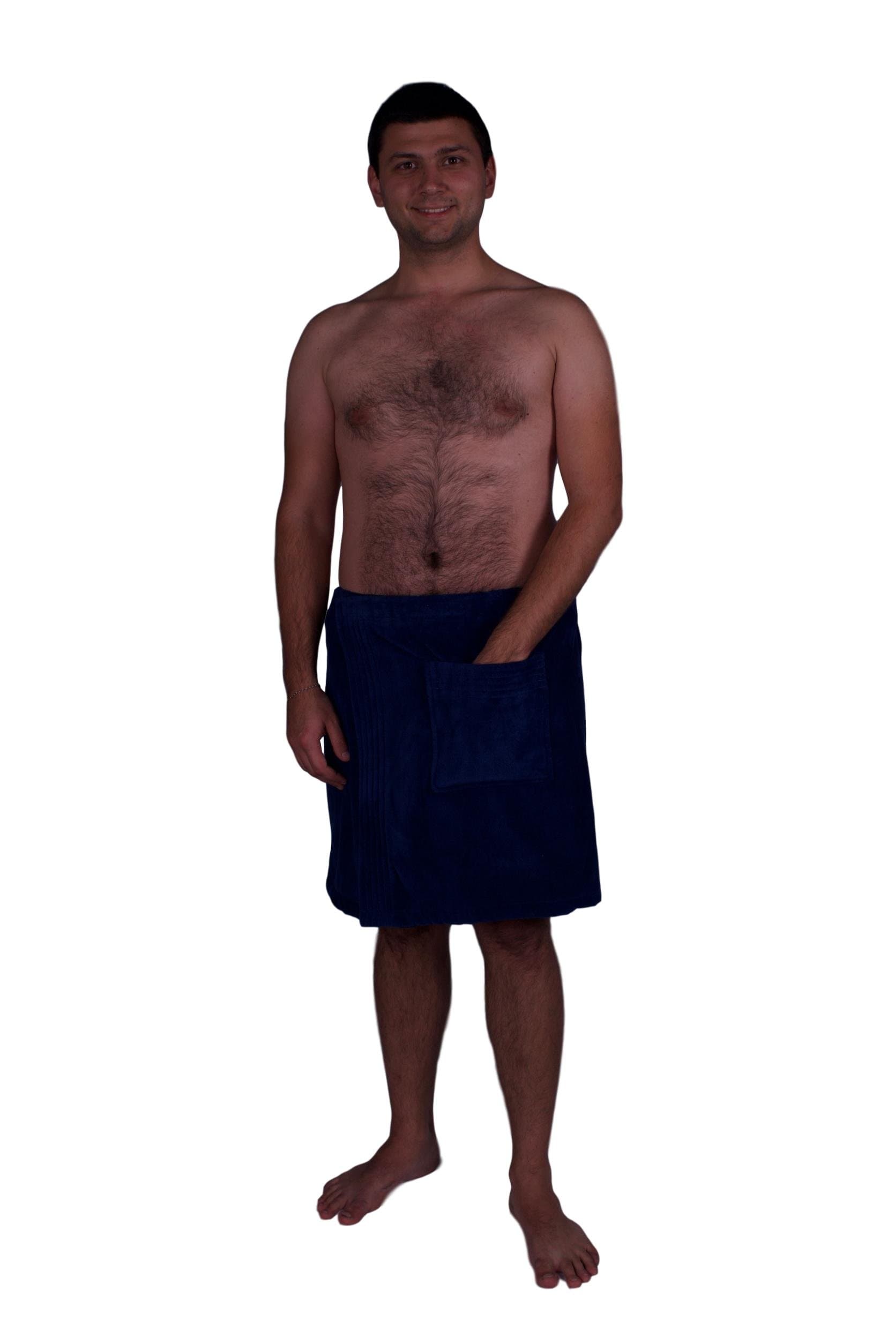 Puffy Cotton Terry Velour Cloth Spa Body Wrap/Towel Wrap for Men - Navy Blue