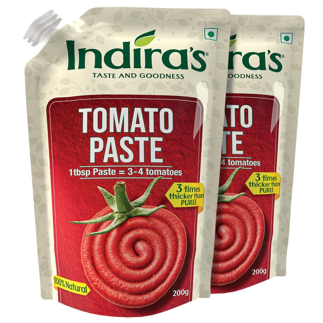 Indira's Tomato Paste (200grams, Pack of 2), 3times Thicker Than Tomato Puree, 100% Natural