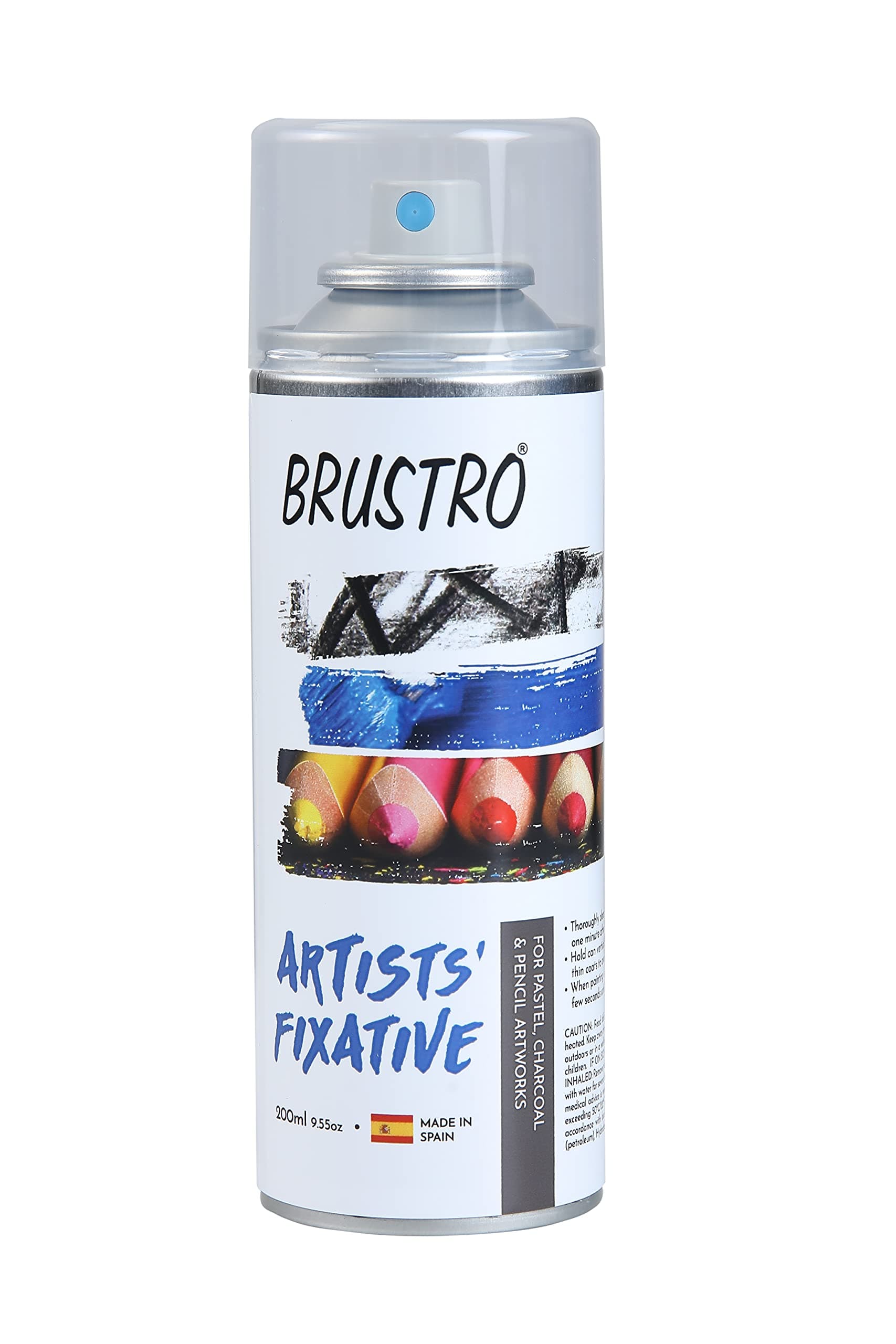 BRUSTRO Artist's Fixative Spray Can | 200ml | Transparent | Perfect use on Pastel Colors,Charcoal, Chalk Drawing,Non-yellowing Pencil & Sketching Artworks, Proffessional Arts, Fast Drying