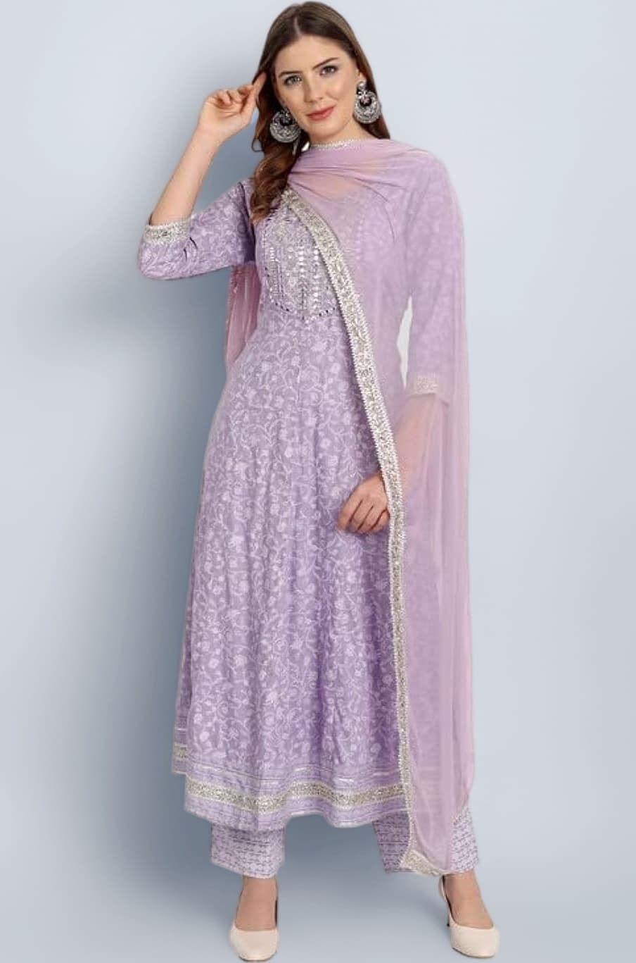 Women Rayon Anarkali Embroidered Printed Kurta Pant and Dupatta Set