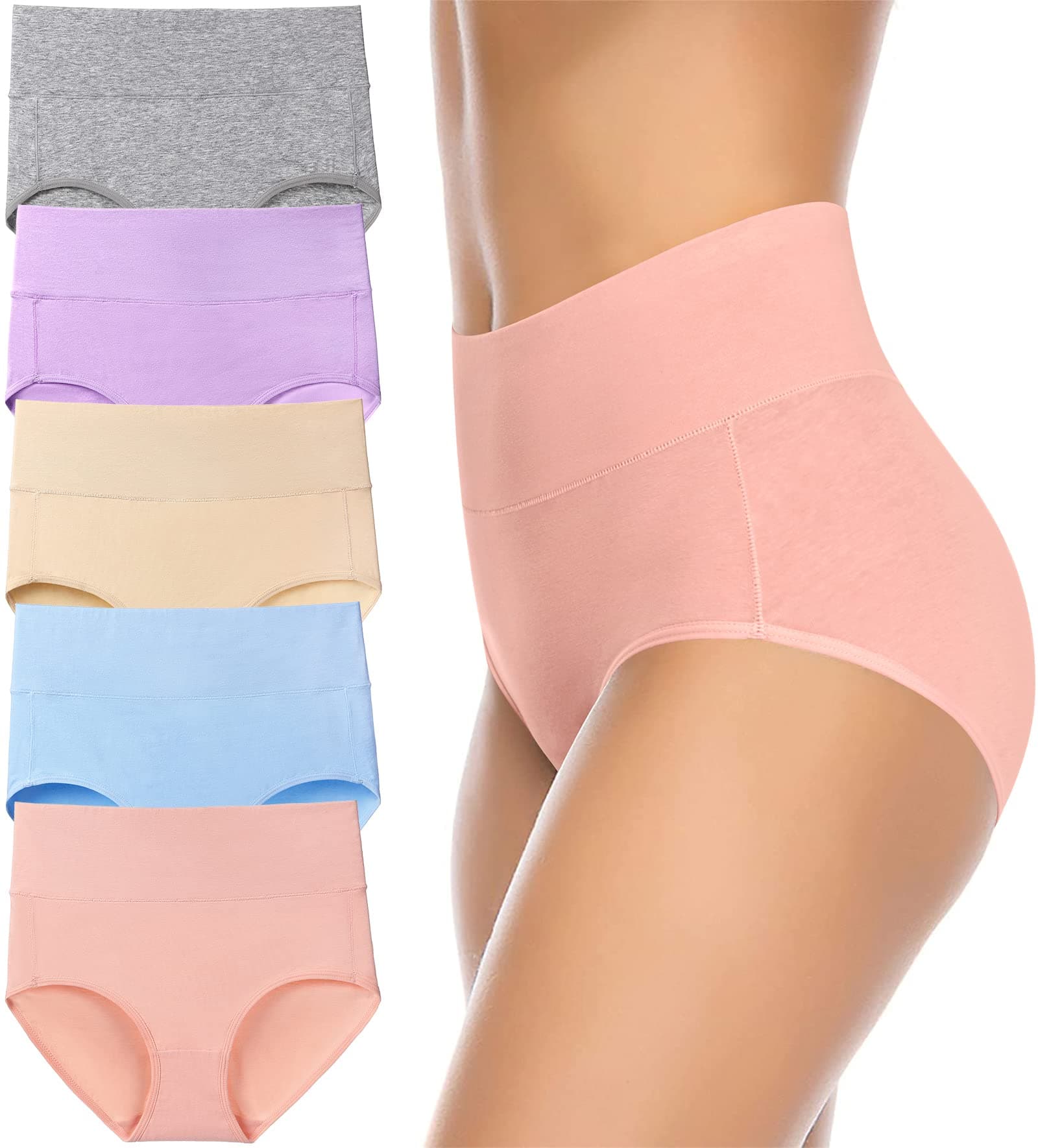 Women's High Waist Cotton Underwear Soft Brief Panties Regular and Plus Size