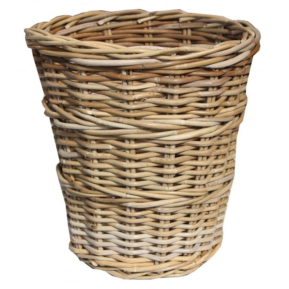 Wicker Grey & Buff Round Rattan Waste Paper Bin