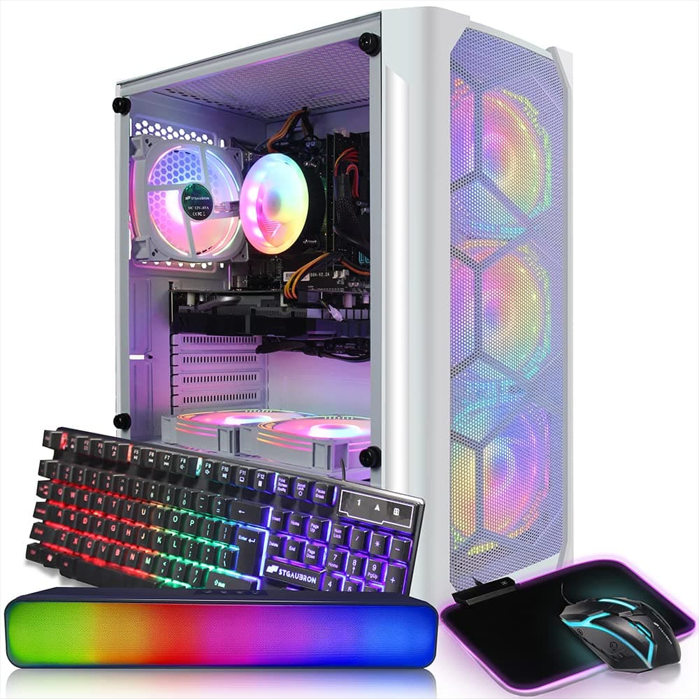 STGAubron Gaming Diamond Desktop, Intel Core I7 3.4 GHz up to 3.9 GHz, GTX 1660 Ti 6G GDDR6, 16G RAM, 512G SSD, WIFI, BT 5.0, RGB Fan x 6, RGB Keyboard & Mouse, RGB Mouse Pad, RGB BT Sound Bar, W10H64