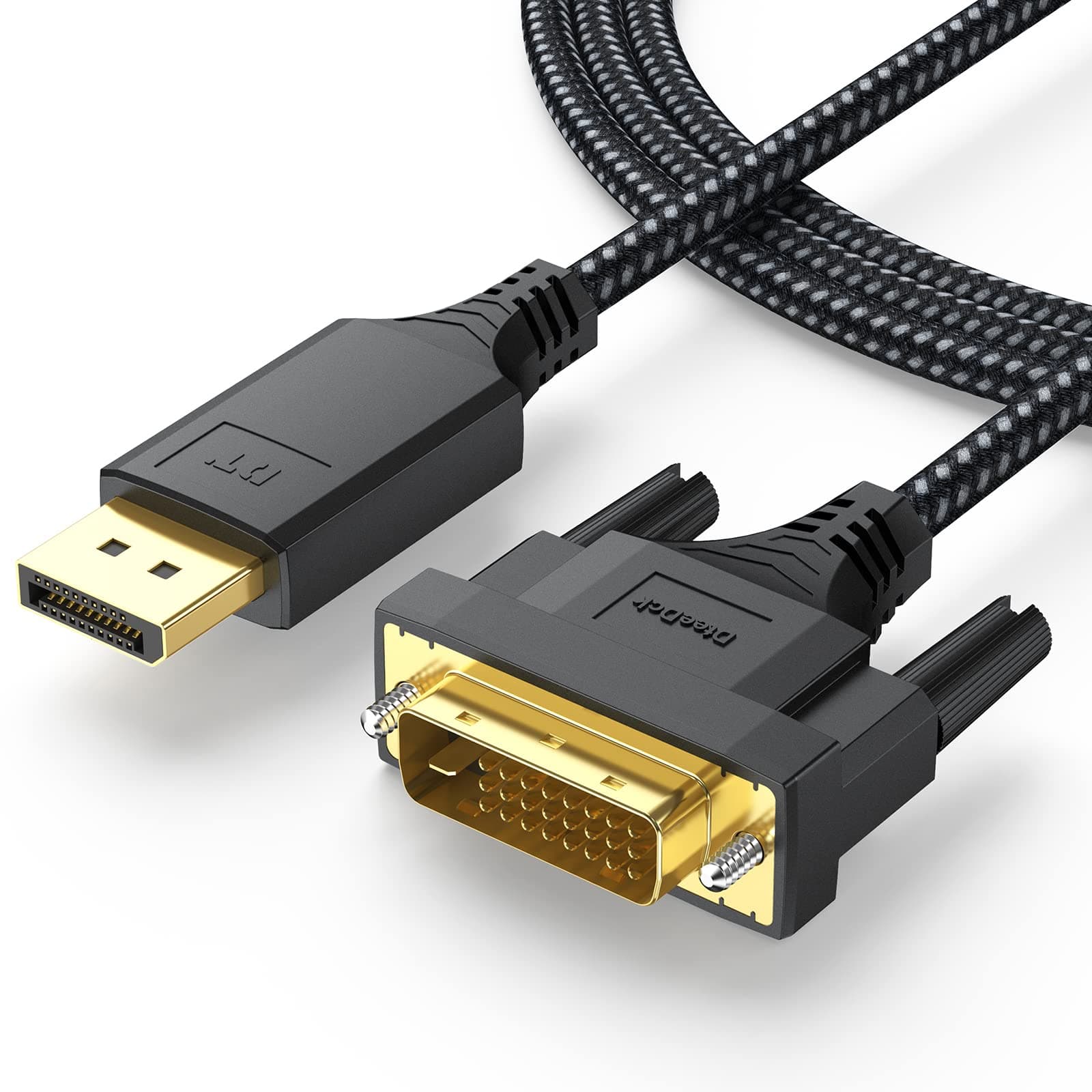 DisplayPort to DVI Cable 6ft, Display Port to DVI-D/I Cord Braided, Gold-Plated Male to Male 1080P@60Hz, only One-Way Direction Video for Computer Laptop Graphics Card Monitor Projector HDTV