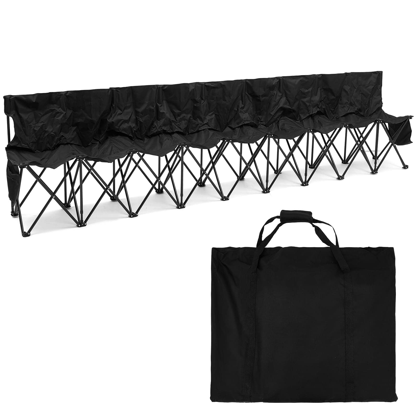 Kigley 9 Seater Folding Soccer Bench Chair Portable Team Sports Sideline Bench for Football Camp Travel Events Outdoor Seating with Storage Bag (Black)