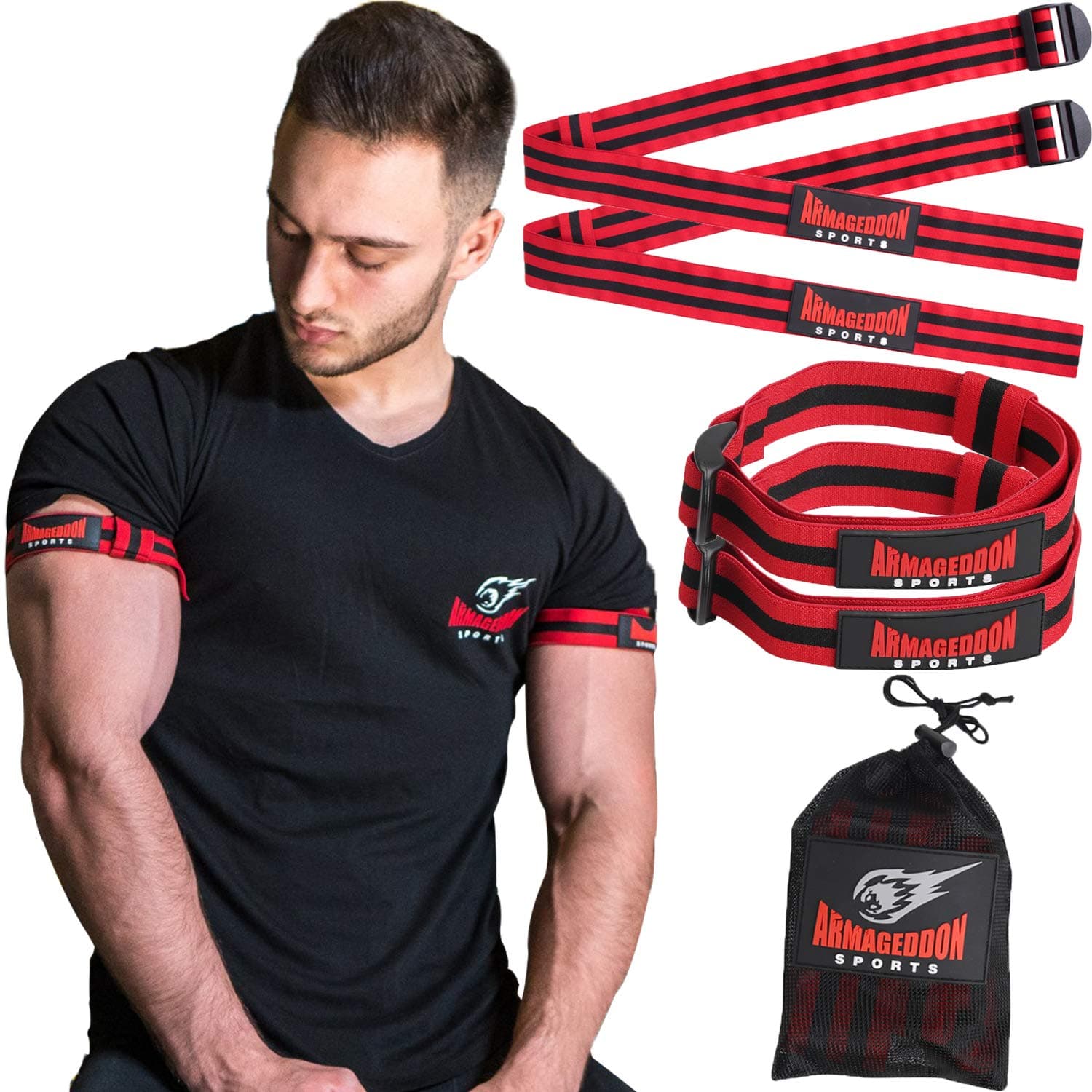 ARMAGEDDON SPORTS Blood Flow Restriction Bands for Training Arms and Legs - Kaatsu Inspired, Revolutionary Effective for Increased Muscle Grow and Pump, 4 Pack (2 Arms & 2 Legs with Carry Pouch)