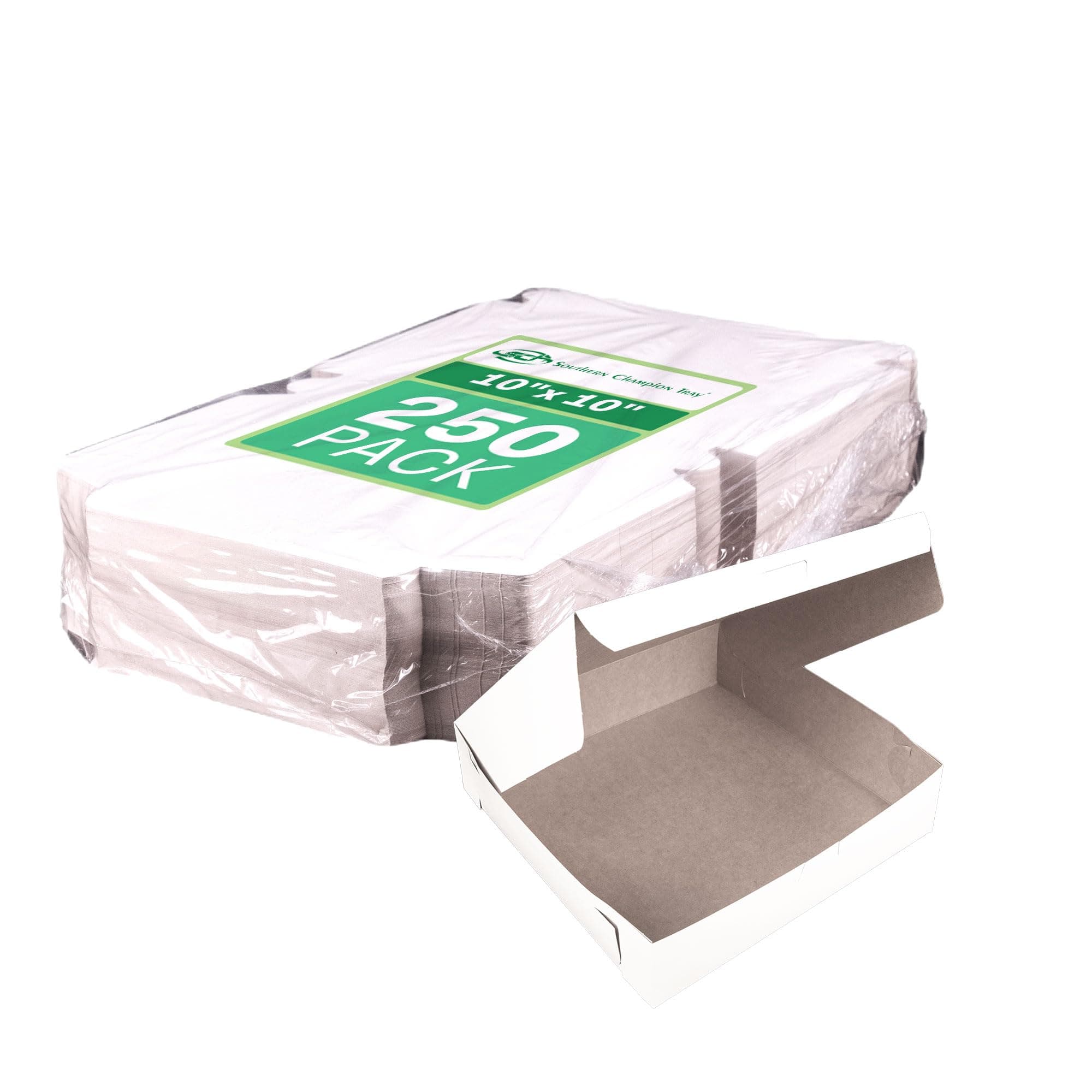 0969 Premium Clay Coated Kraft Paperboard White Non-Window Lock Corner Bakery Box, 10" Length x 10" Width x 2-1/2" Height (Case of 250)