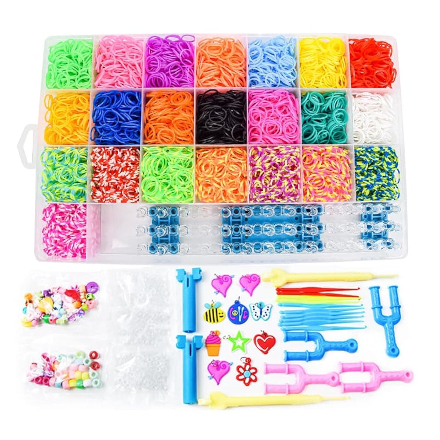 AM ANNA 6800+ Rubber Band Bracelet Kit, 22 Color Loom Bracelet Making Kit for Kids, Rubber Bands Refill Loom with Accessories for Girls Women, Loom Bands Kit for Kids Weaving DIY Crafting Gift