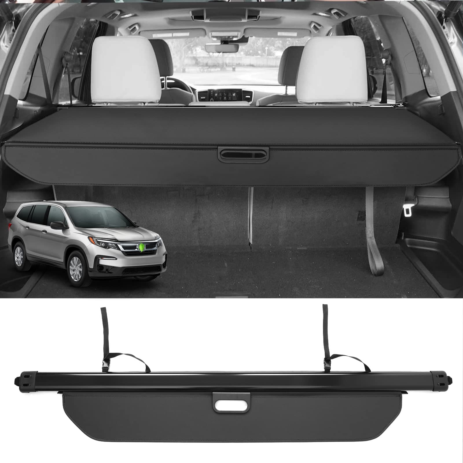Powerty Cargo Cover for 2016-2022 Honda Pilot Trunk Cover Retractable Trunk Shielding Shade for Pilot Accessories Cargo Luggage Cover No Gap (NOT for Honda Passport or Pilot EX 2016)