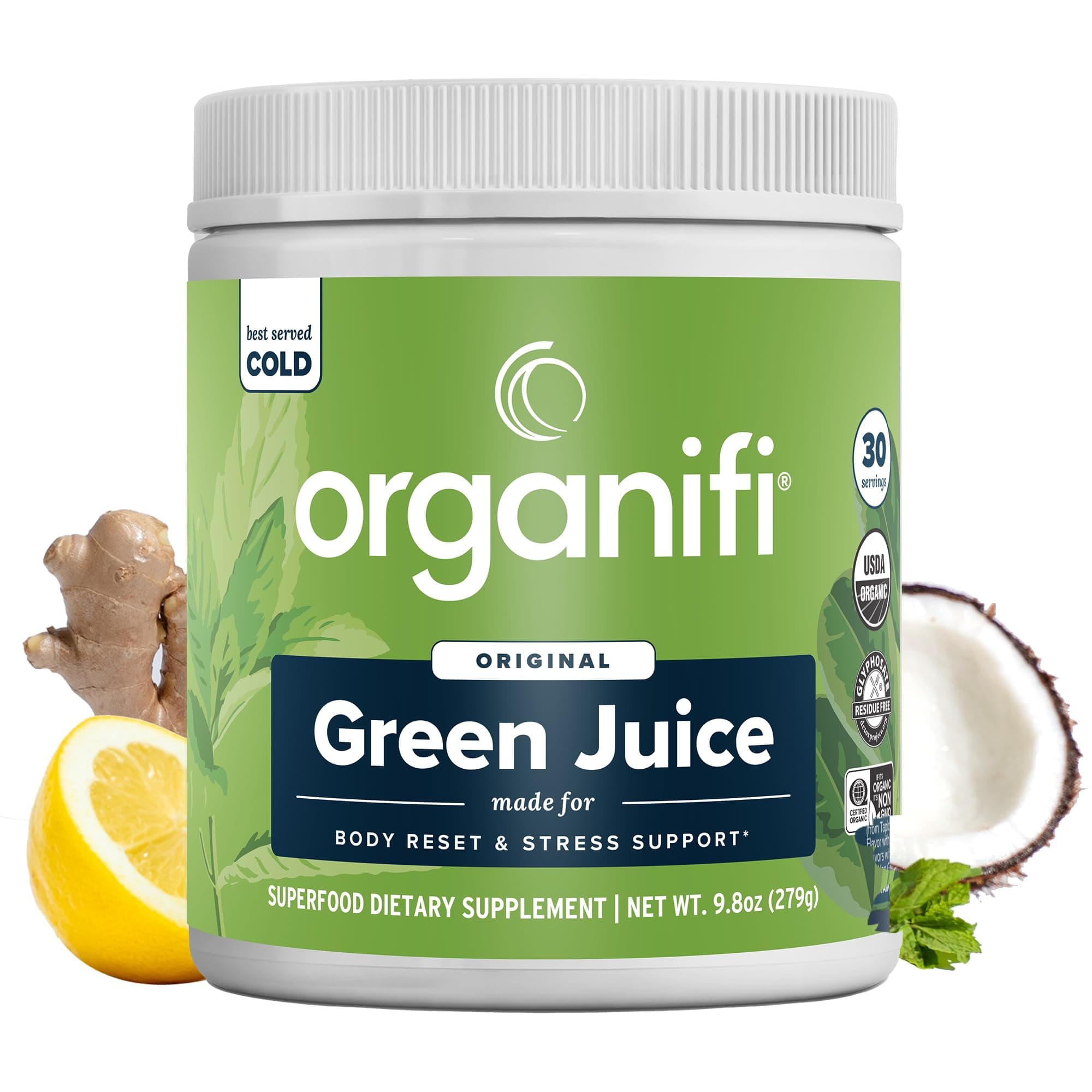 Green Juice - Powder Supplement with Organic Spirulina, Ashwagandha, and Chlorella - Helps Achieve Fitness Goals and Reduce Cortisol Levels, 30-Day Supply