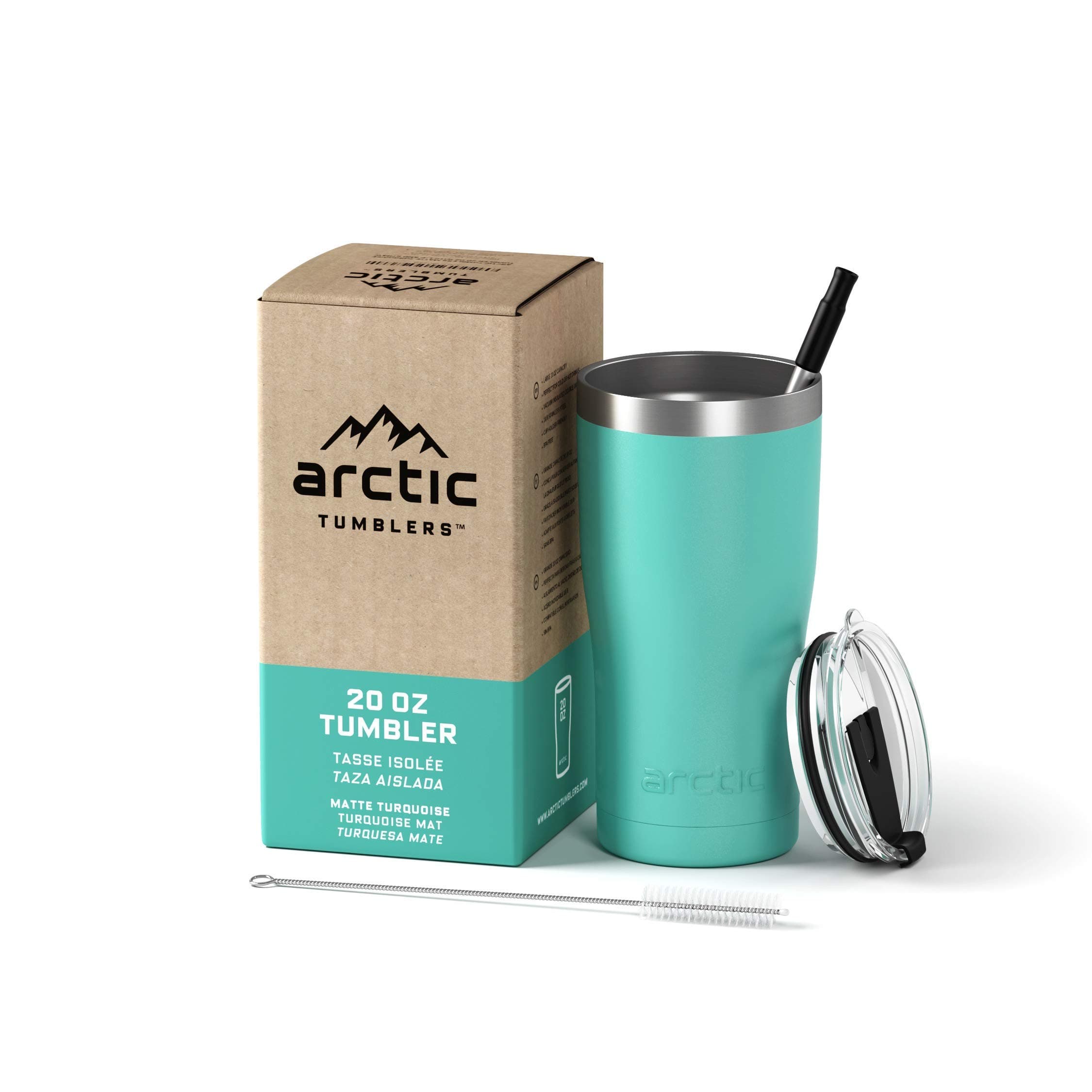 Arctic Tumblers | 20 oz Matte Turquoise Insulated Tumbler with Straw & Cleaner - Retains Temperature up to 24hrs - Non-Spill Splash Proof Lid, Double Wall Vacuum Technology, BPA Free & Built to Last