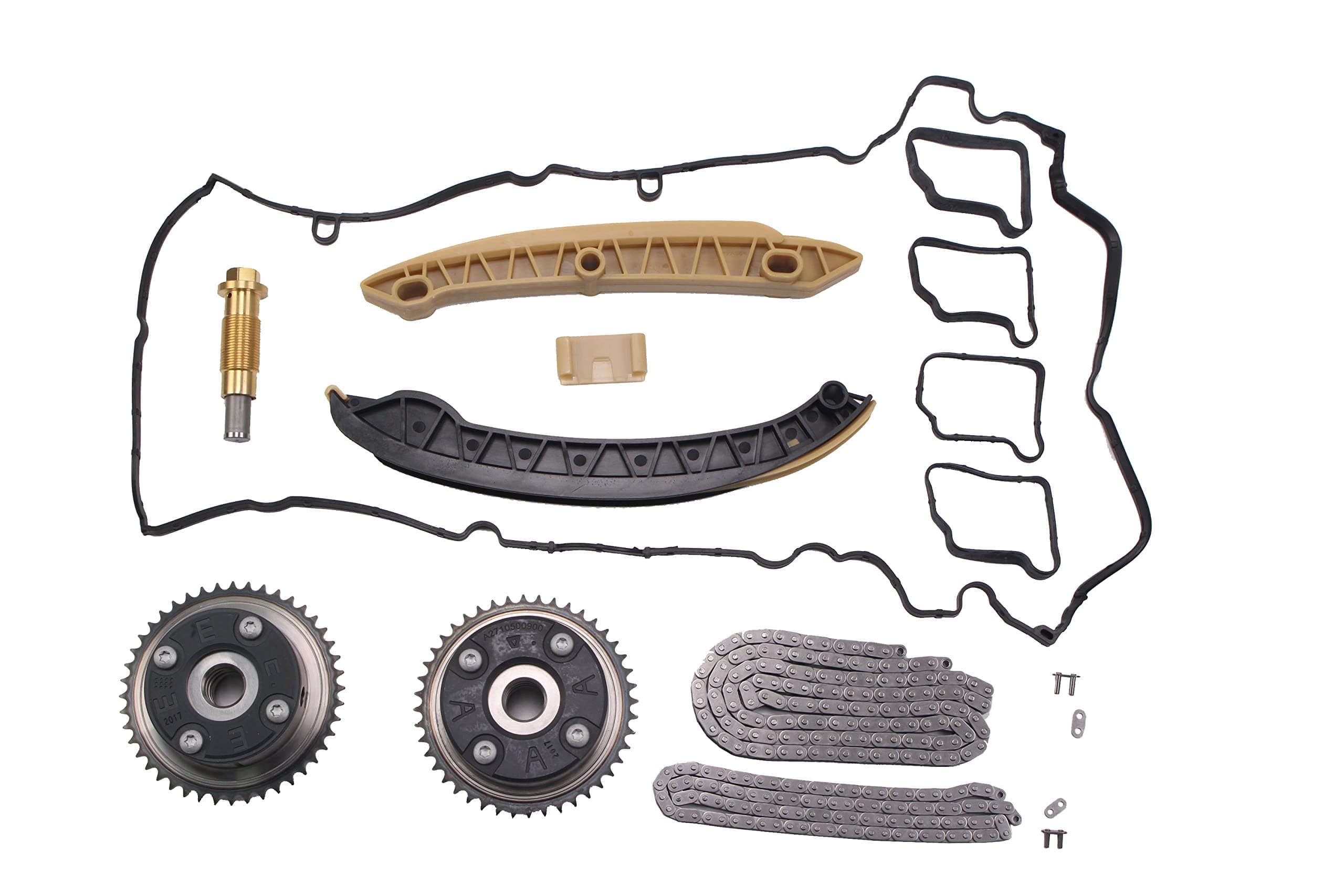 AUCERAMIC Timing Chain Kit with Camshaft Adjuster For Mercedes Benz 2002-2008 C-Class C160 C180 C200 C230 E-Class W211 E200 SLK200 Kompressor 1.8L M271 Replace 2710521016 A2710500800