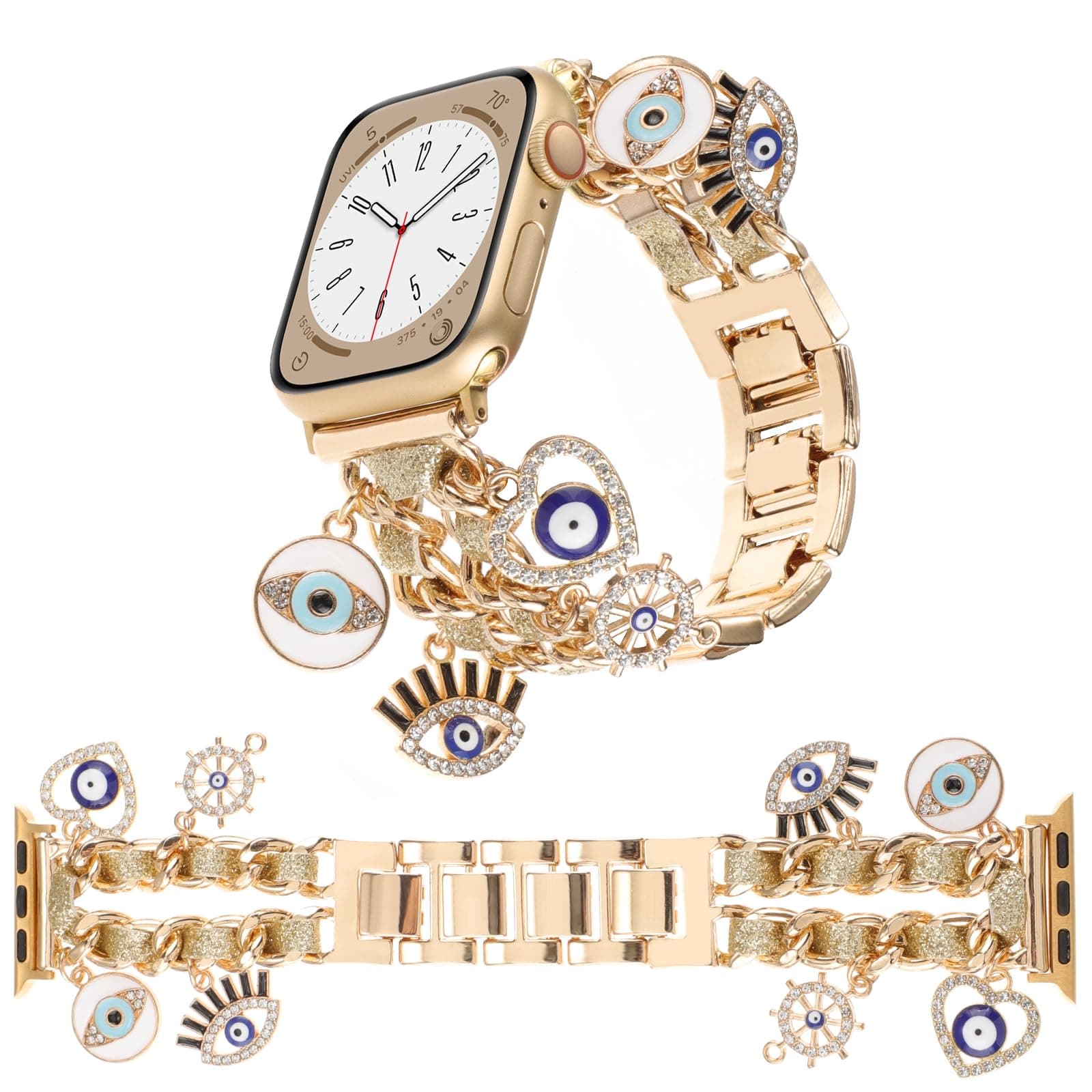 Stylish Wristband Compatible with Apple Watch Bands 38mm 40mm 41mm 42mm 44mm 45mm 49mm,Replacement Strap with Unique Pendants for iWatch Series 9 8 7 6 5 4 3 2 1 SE Metal Chain Charms for