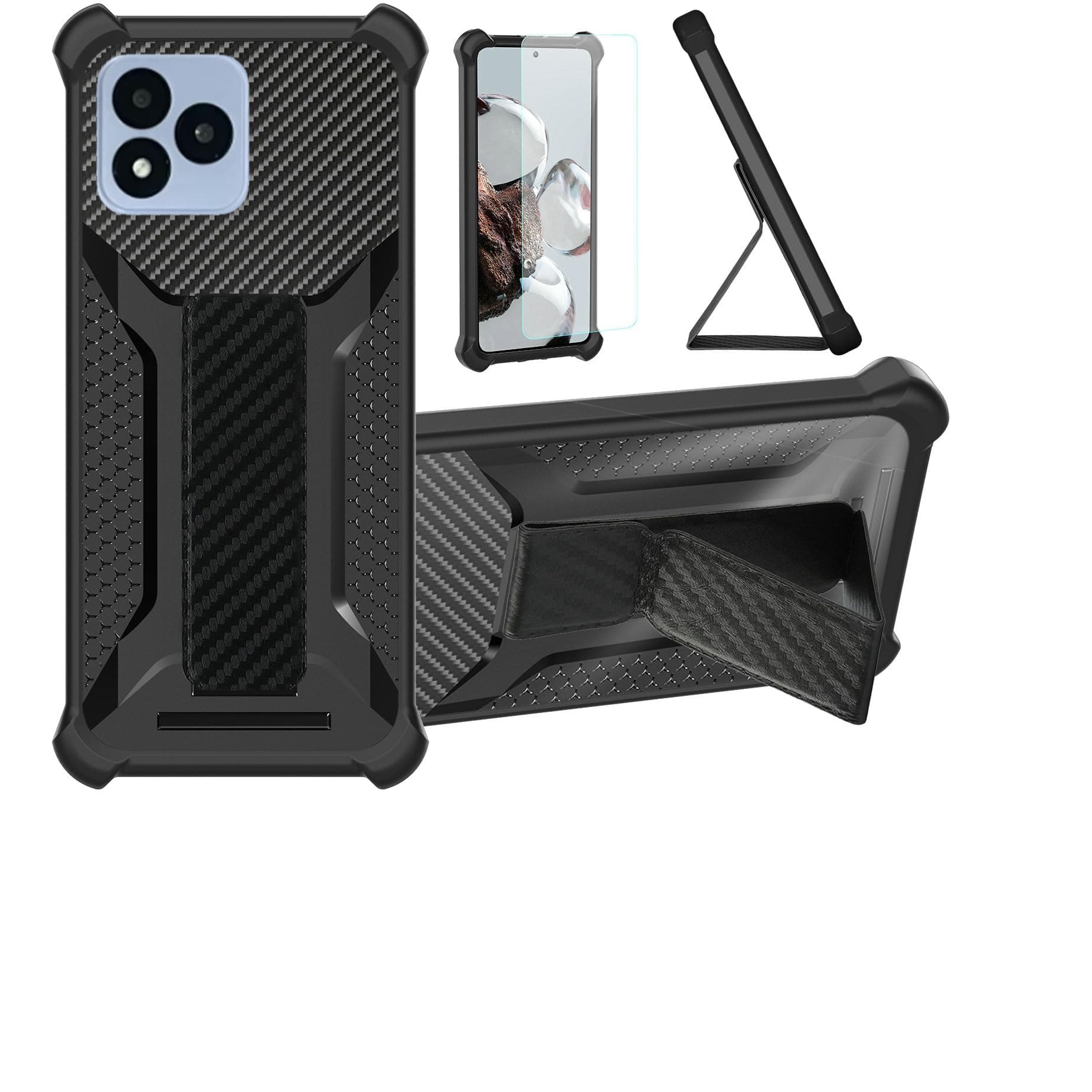 Case Compatible for Vortex J24 Phone Case Stand Cover [with Tempered Glass Screen Protector] Hybrid Case [Folding Support Magnetic] [Frosted Anti-Fingerprint] Black