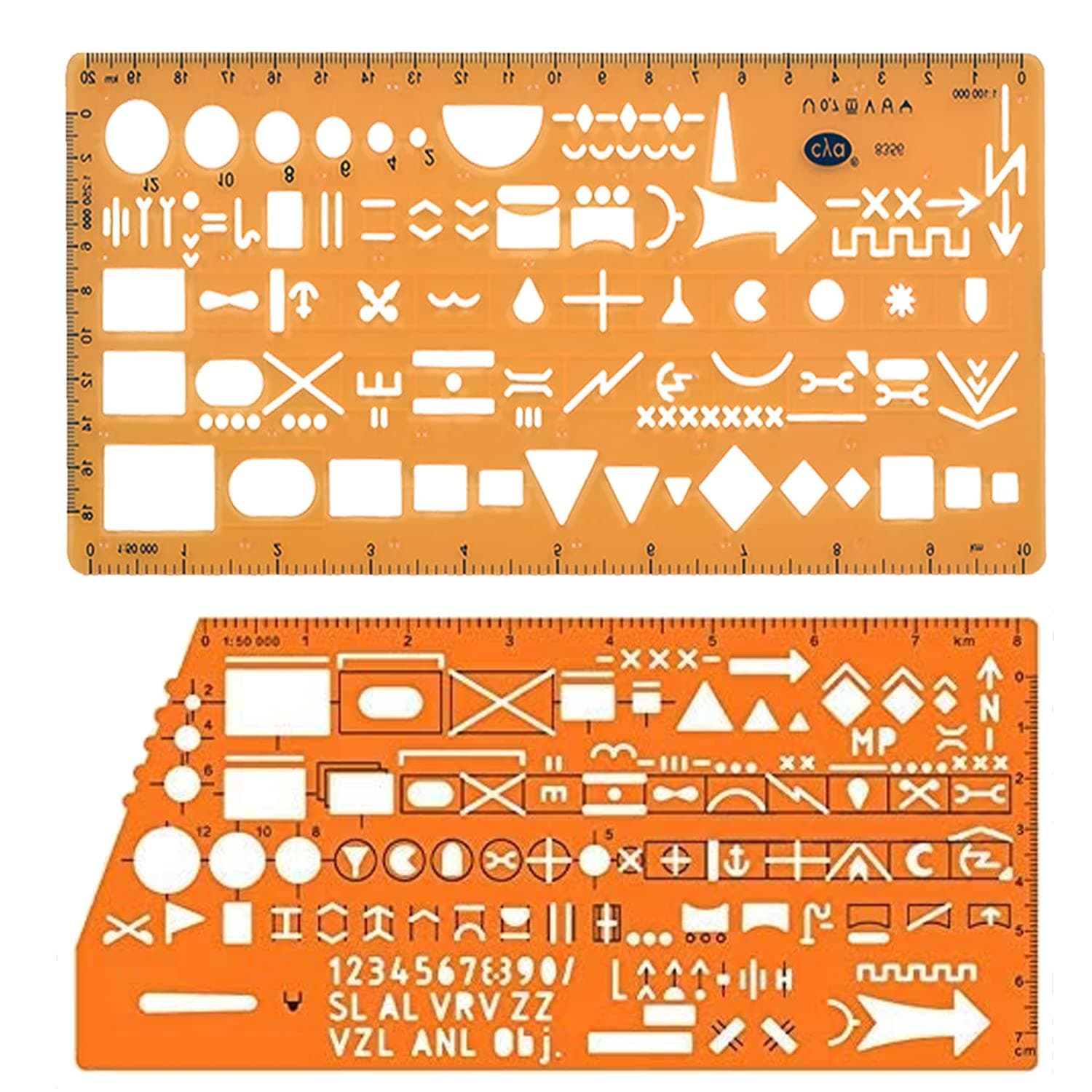 360 TACTICAL Standard Graph Template Stencil with Military Marking Symbols for NATO Army Drawing and Drafting on Tactical Map #8353 (Pack of 2 Ruler)