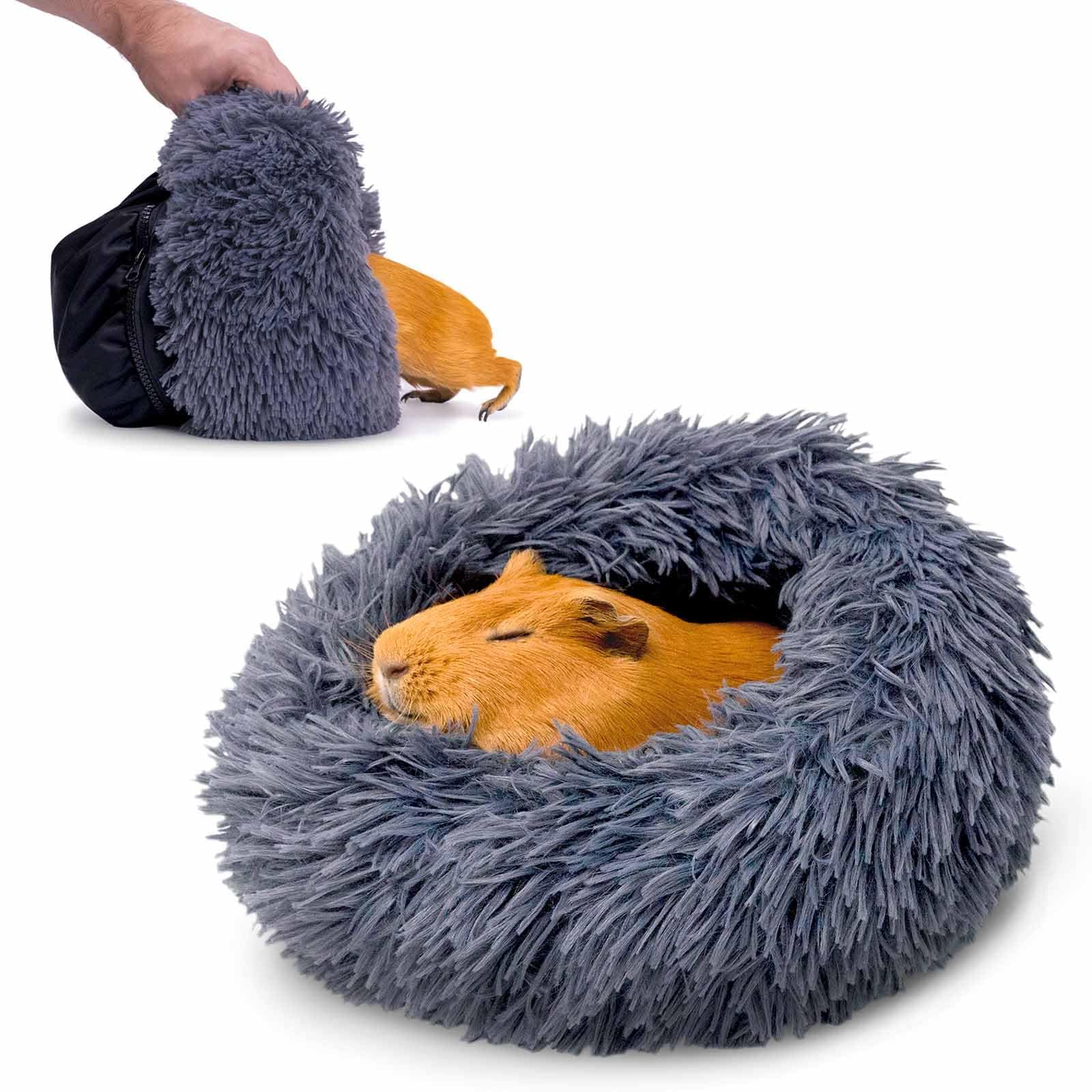 Paw Inspired Furr-O Burrowing Pet Bed with Zip-On Spandex and Fleece Bottoms for Guinea Pigs and Other Small Animals, Cozy Carrier, Hideout Enrichment Toy, Cage Accessories (Dark Gray)