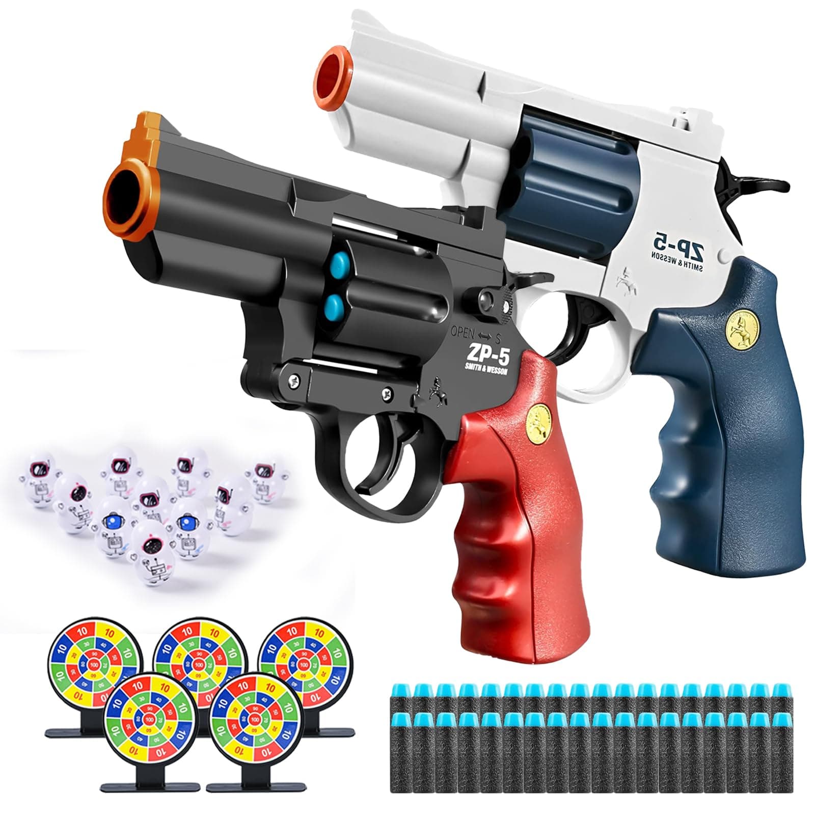 2PCS Foam Blaster Toy Guns, Blasters, Shockwave,Safe Toy Fake Gun Model Revolver Toy Gun with Soft Bullet Look Real Action Mini Pistol Model for Children Age 3-8+