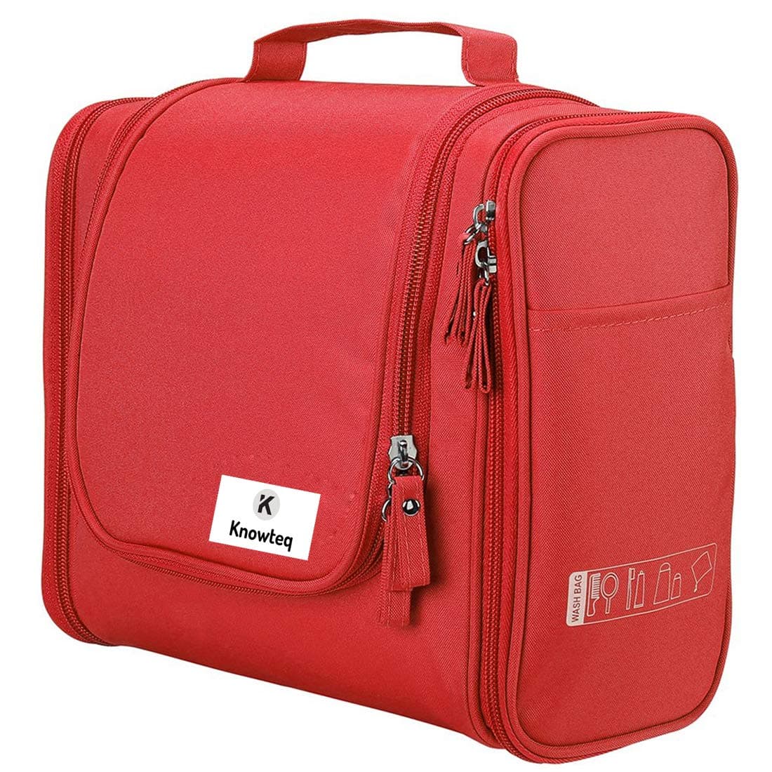 KNOWTEQ Travel Hanging Toiletry Bag Cosmetics, Makeup and Toiletries Organizer Pouch |Bathroom Storage Waterproof Bag for Women & Men (Red)
