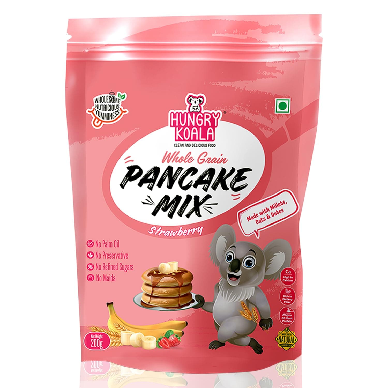 HUNGRY KOALA Pancake Nutritious & Healthy Instant Ready To Eat Mix With No Refined sugar No Maida No preservatives For Kids Pack Of 200 Gram (Strawberry)