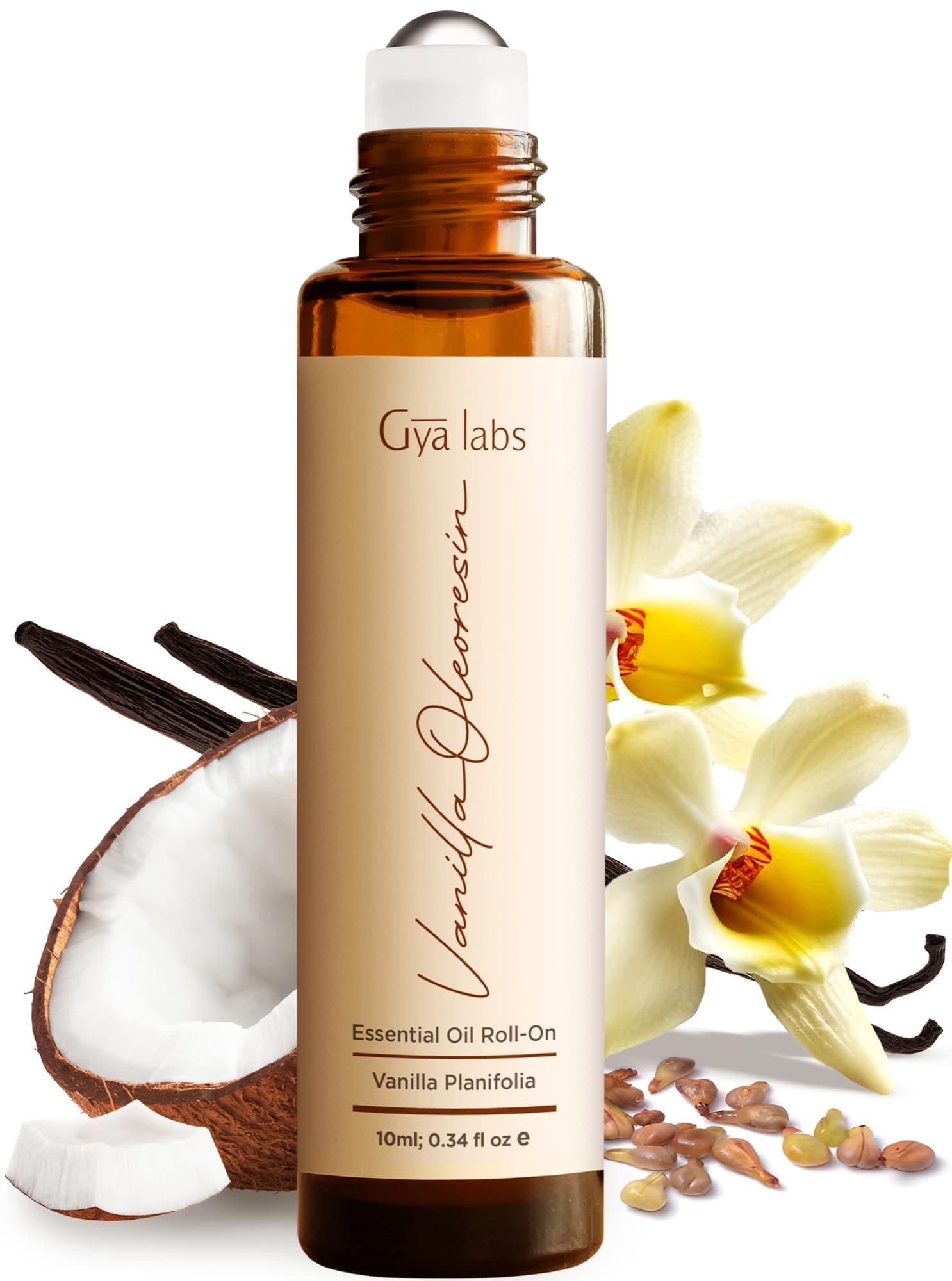 Gya Labs Vanilla Oleoresin Essential Oil Roll On - 0.34 Fl Oz - Travel Size Roller for Camping, Skin, Aromatherapy Relief, Convenience