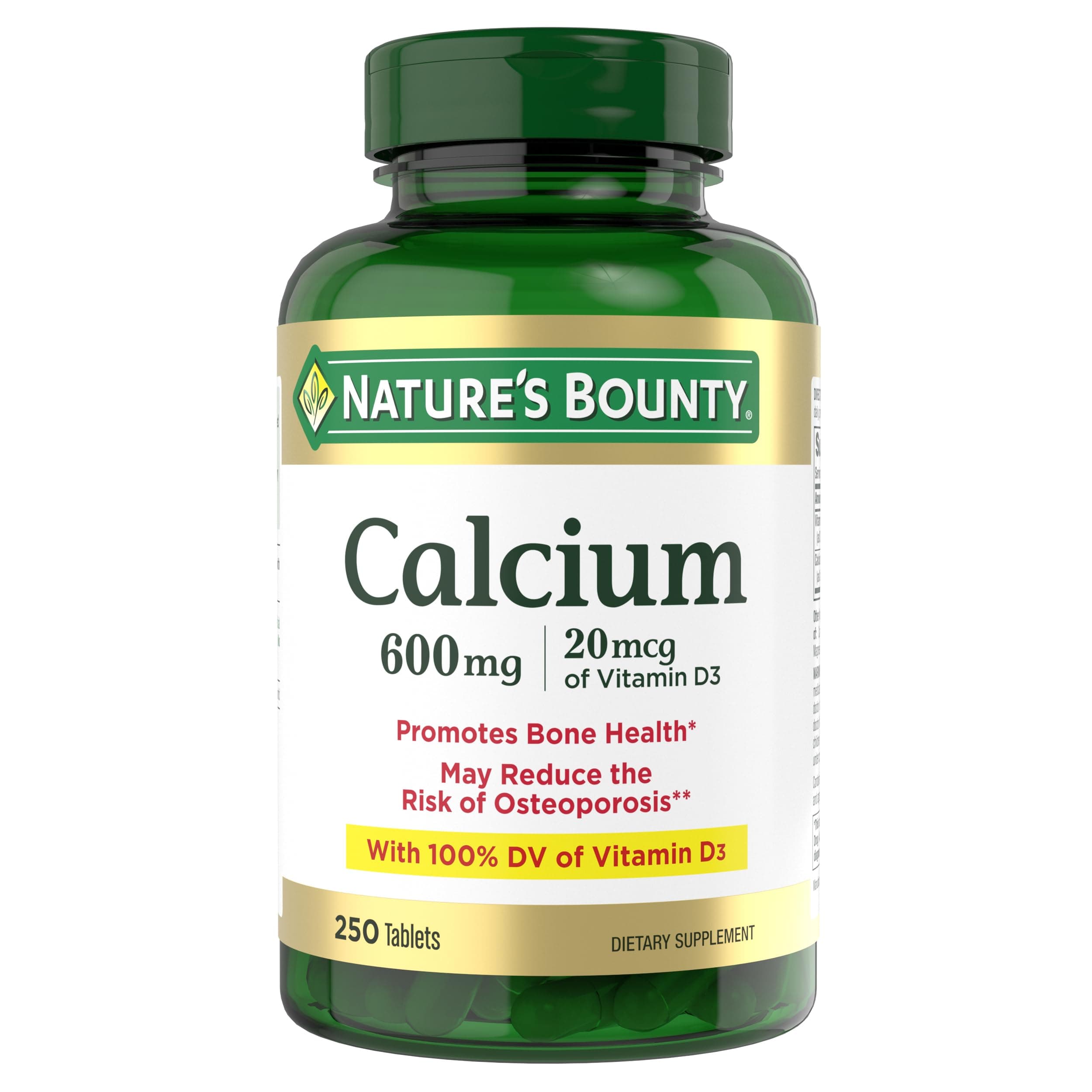 Calcium Carbonate & Vitamin D, Supports Immune Health & Bone Health, 600mg Calcium & 800IU Vitamin D3, 250 Tablets